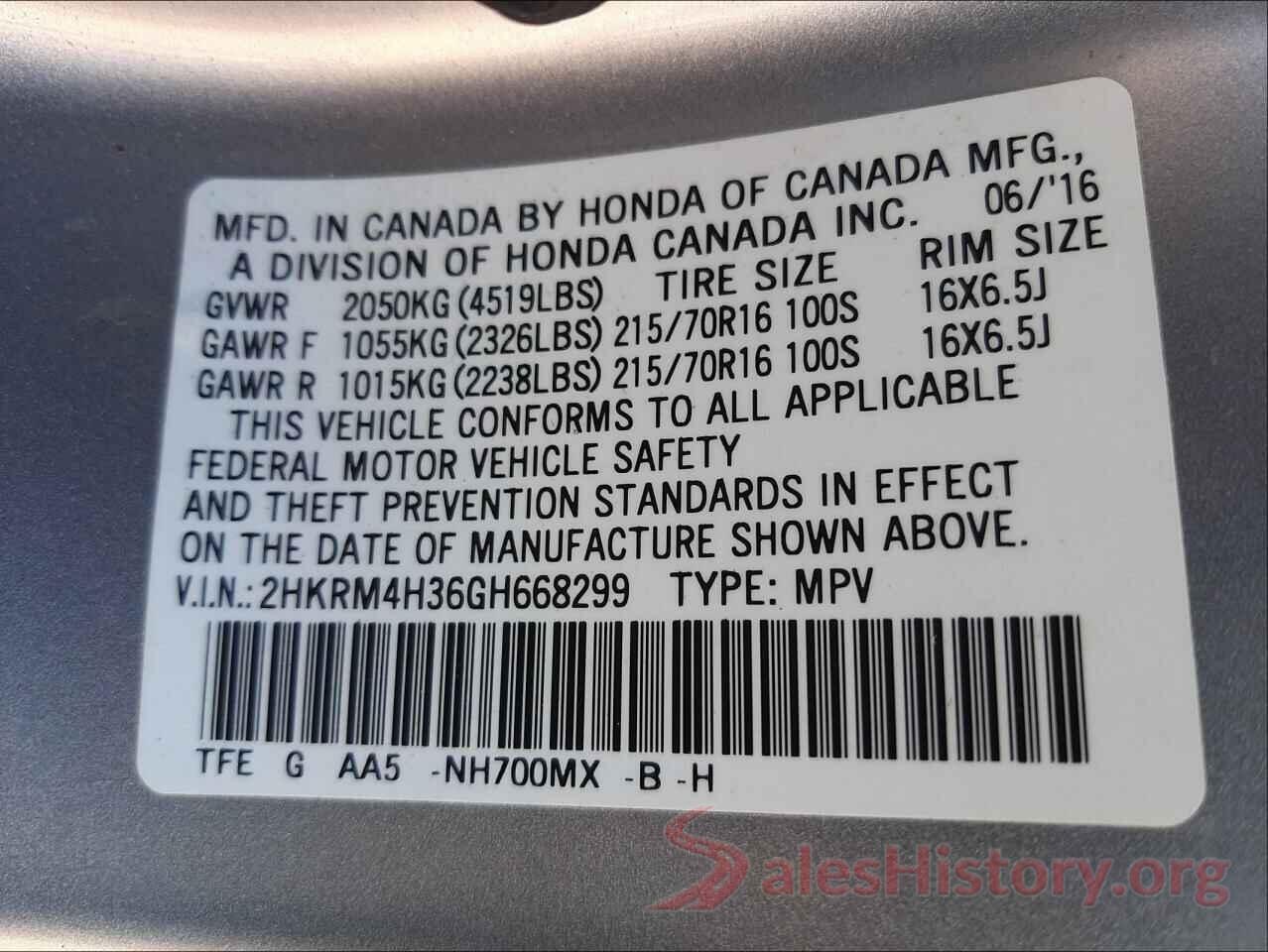 2HKRM4H36GH668299 2016 HONDA CRV