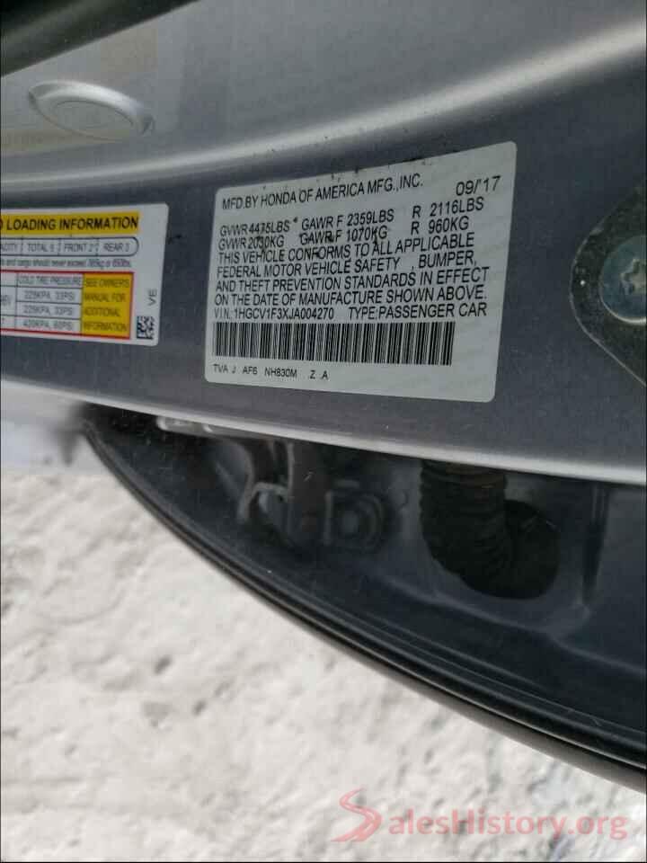 1HGCV1F3XJA004270 2018 HONDA ACCORD