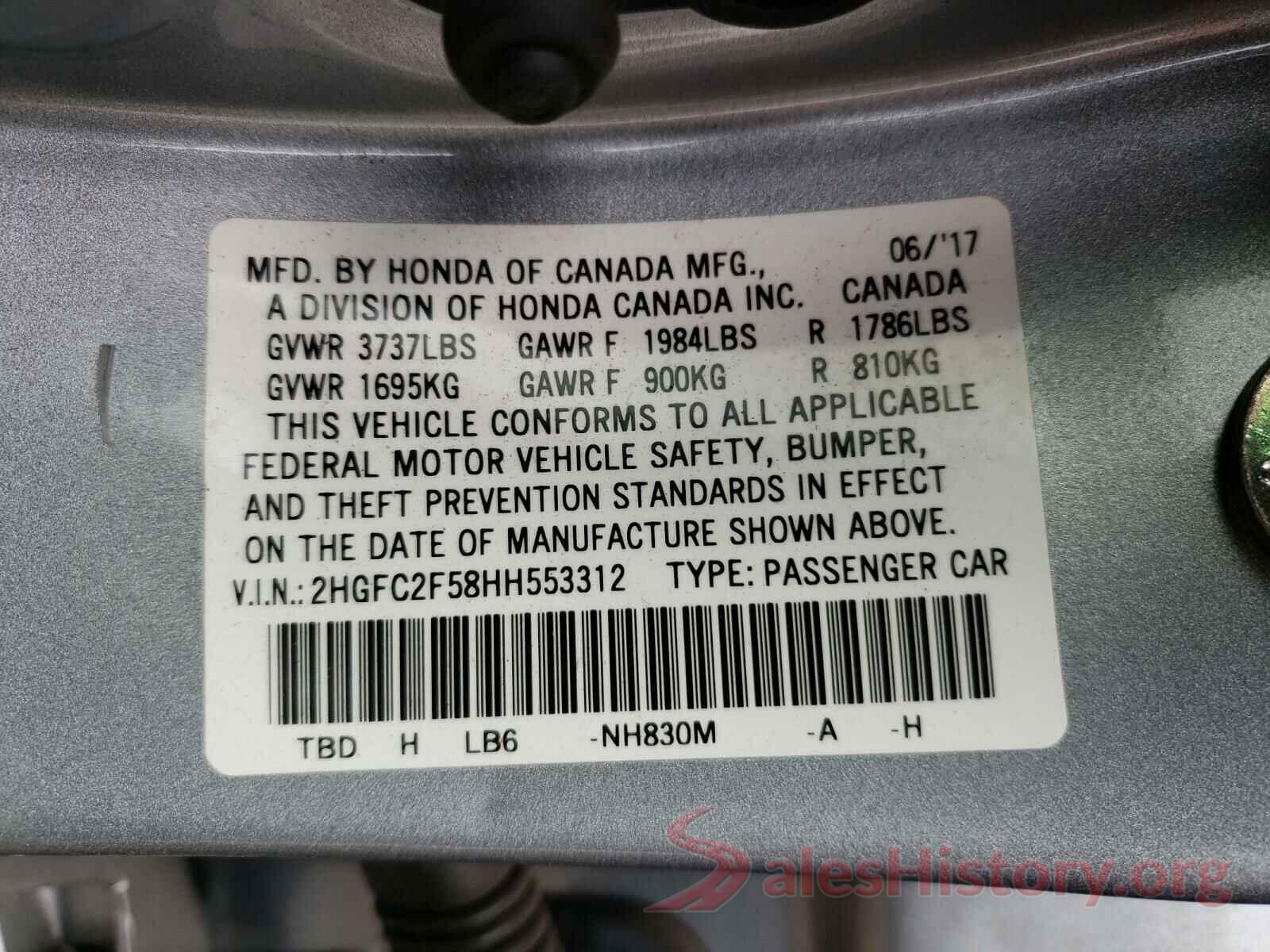 2HGFC2F58HH553312 2017 HONDA CIVIC