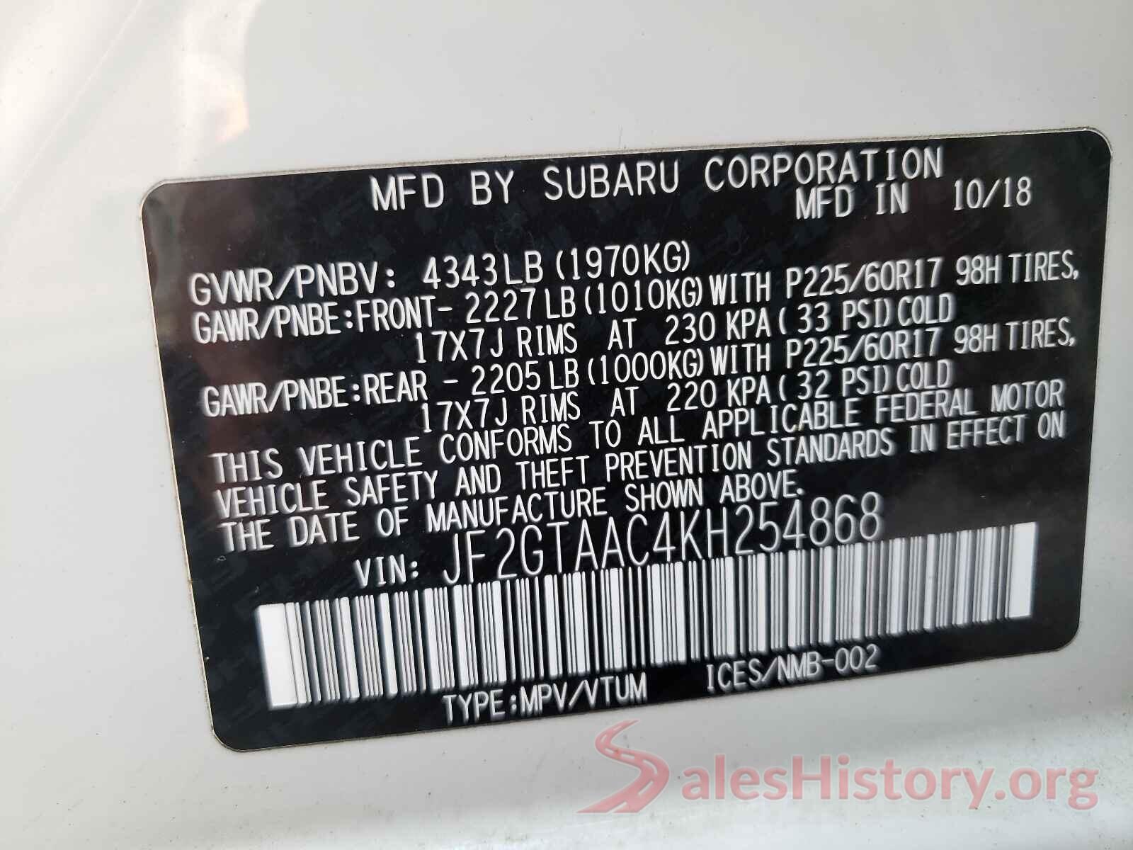 JF2GTAAC4KH254868 2019 SUBARU CROSSTREK