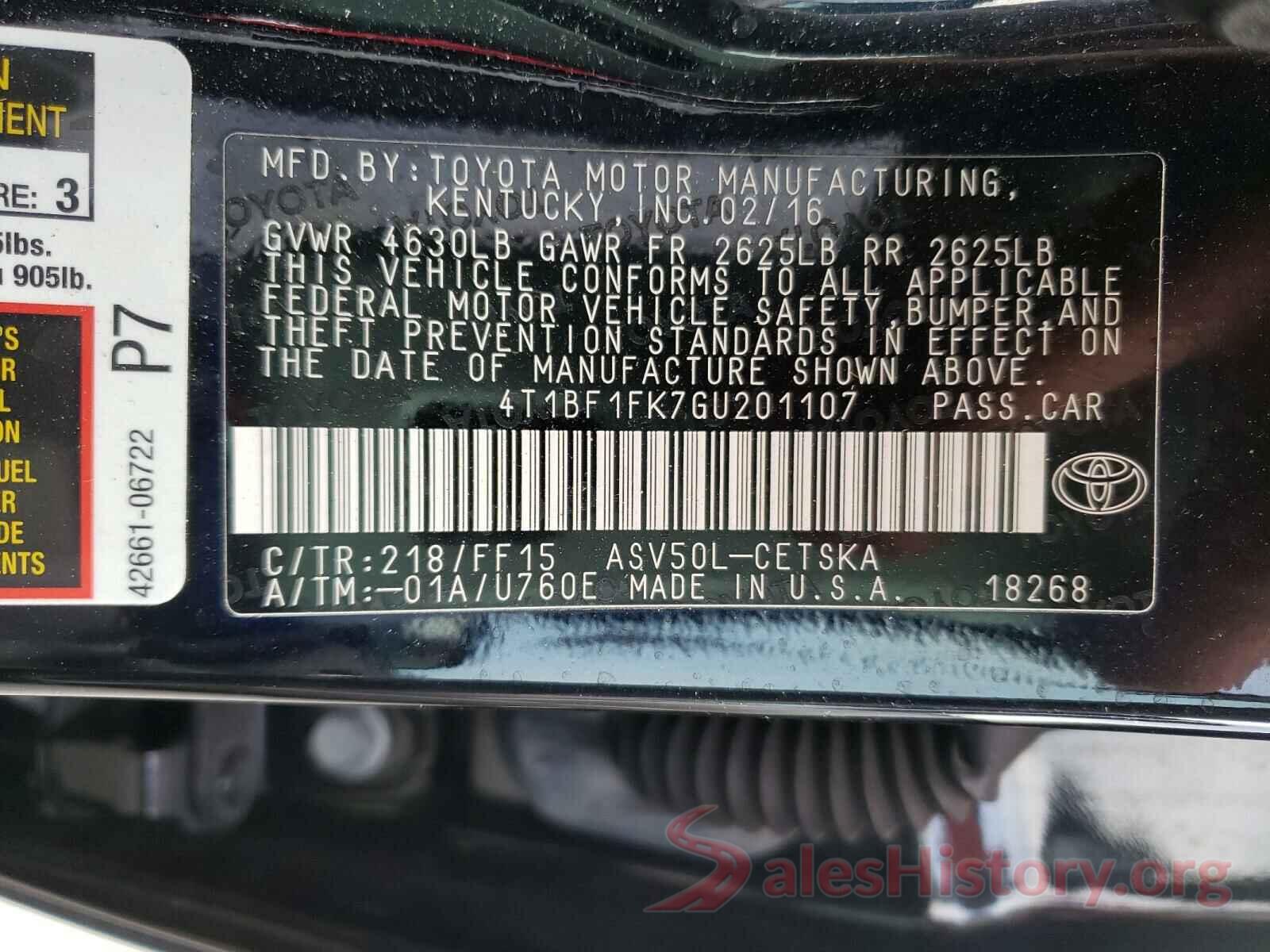 4T1BF1FK7GU201107 2016 TOYOTA CAMRY