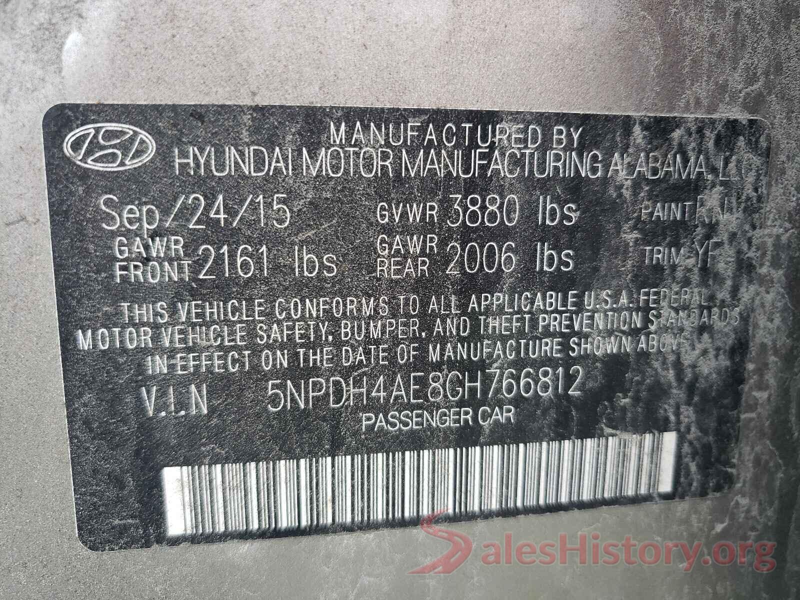 5NPDH4AE8GH766812 2016 HYUNDAI ELANTRA