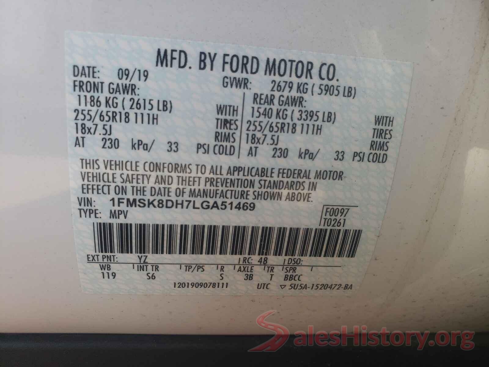 1FMSK8DH7LGA51469 2020 FORD EXPLORER