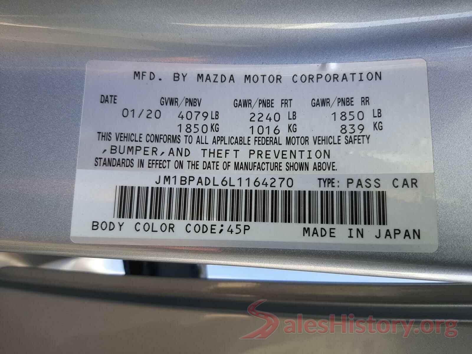 JM1BPADL6L1164270 2020 MAZDA 3