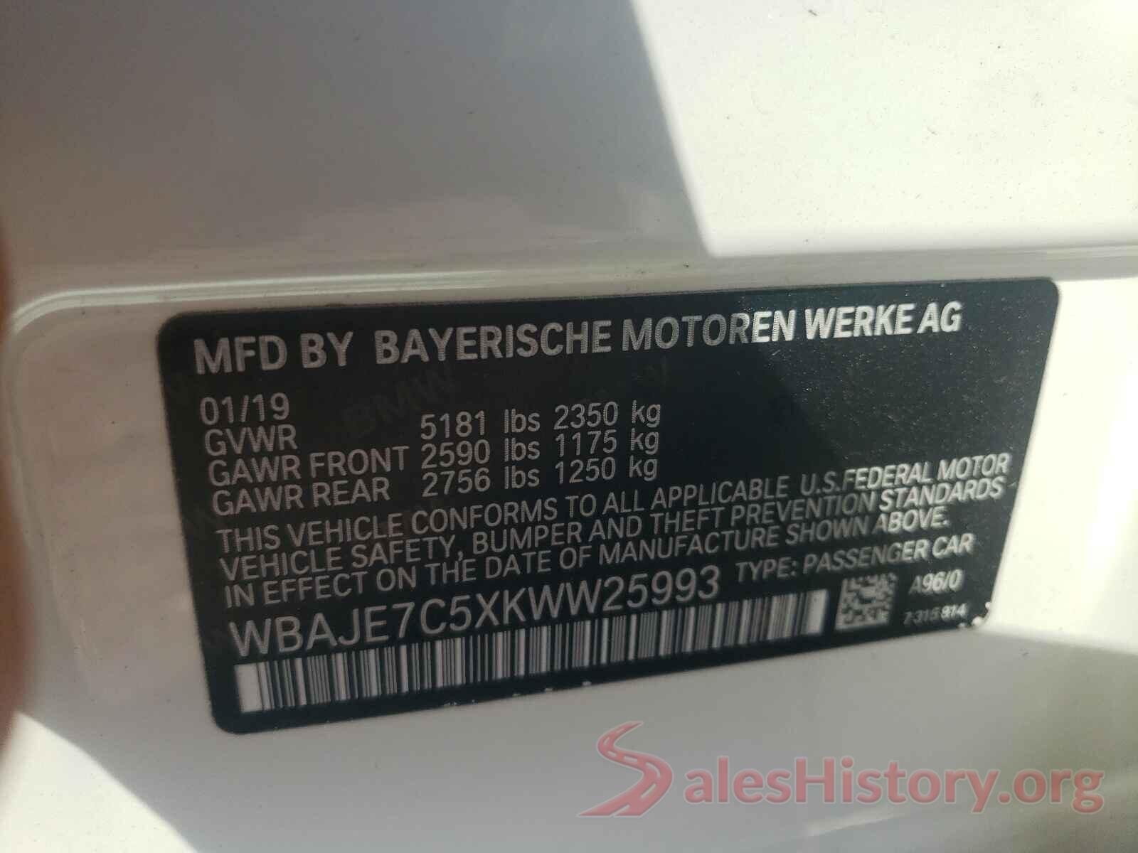 WBAJE7C5XKWW25993 2019 BMW 5 SERIES