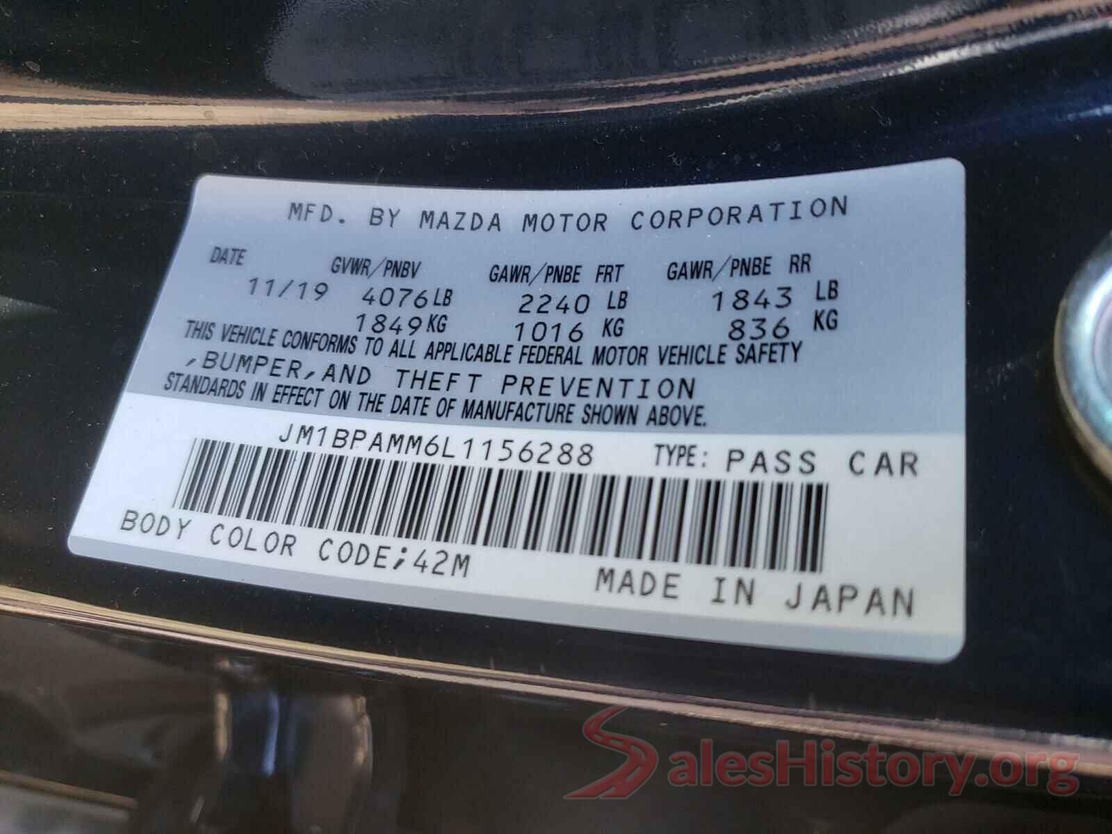 JM1BPAMM6L1156288 2020 MAZDA 3