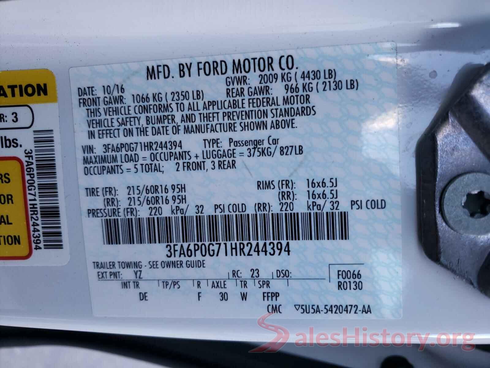 3FA6P0G71HR244394 2017 FORD FUSION