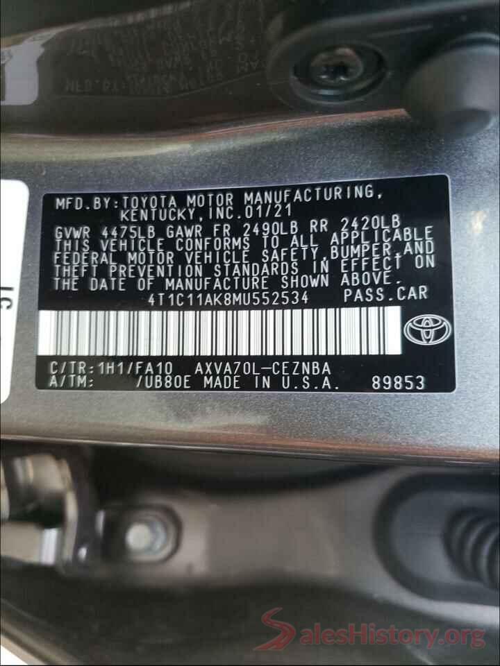 4T1C11AK8MU552534 2021 TOYOTA CAMRY