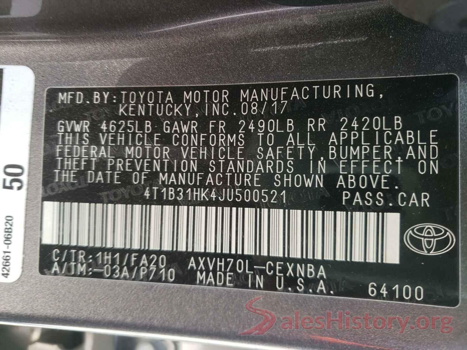 4T1B31HK4JU500521 2018 TOYOTA CAMRY