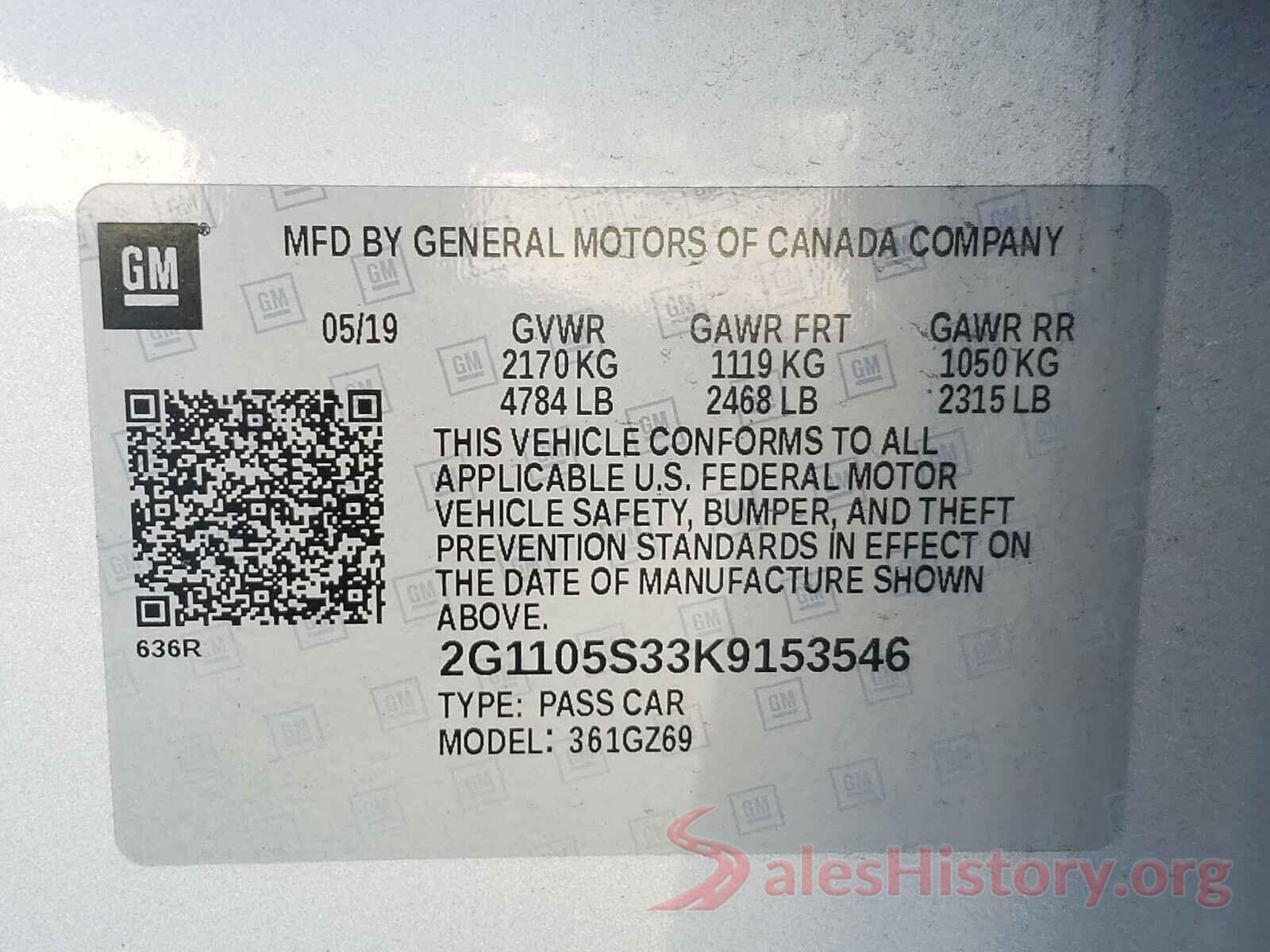 2G1105S33K9153546 2019 CHEVROLET IMPALA