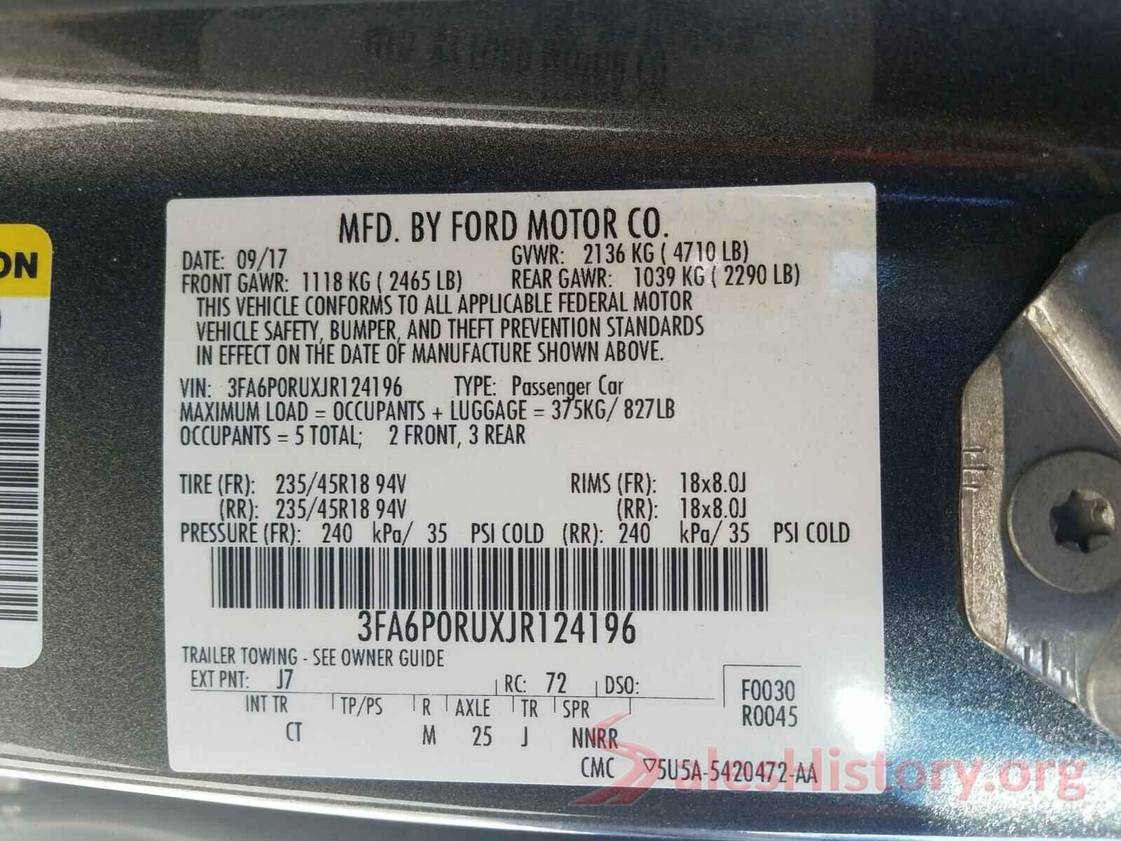 3FA6P0RUXJR124196 2018 FORD FUSION