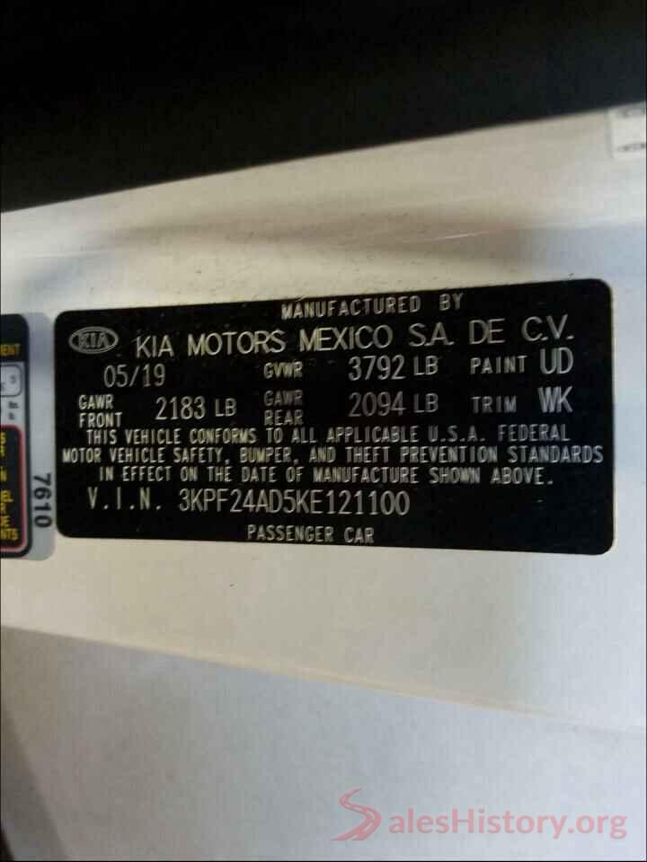 3KPF24AD5KE121100 2019 KIA FORTE