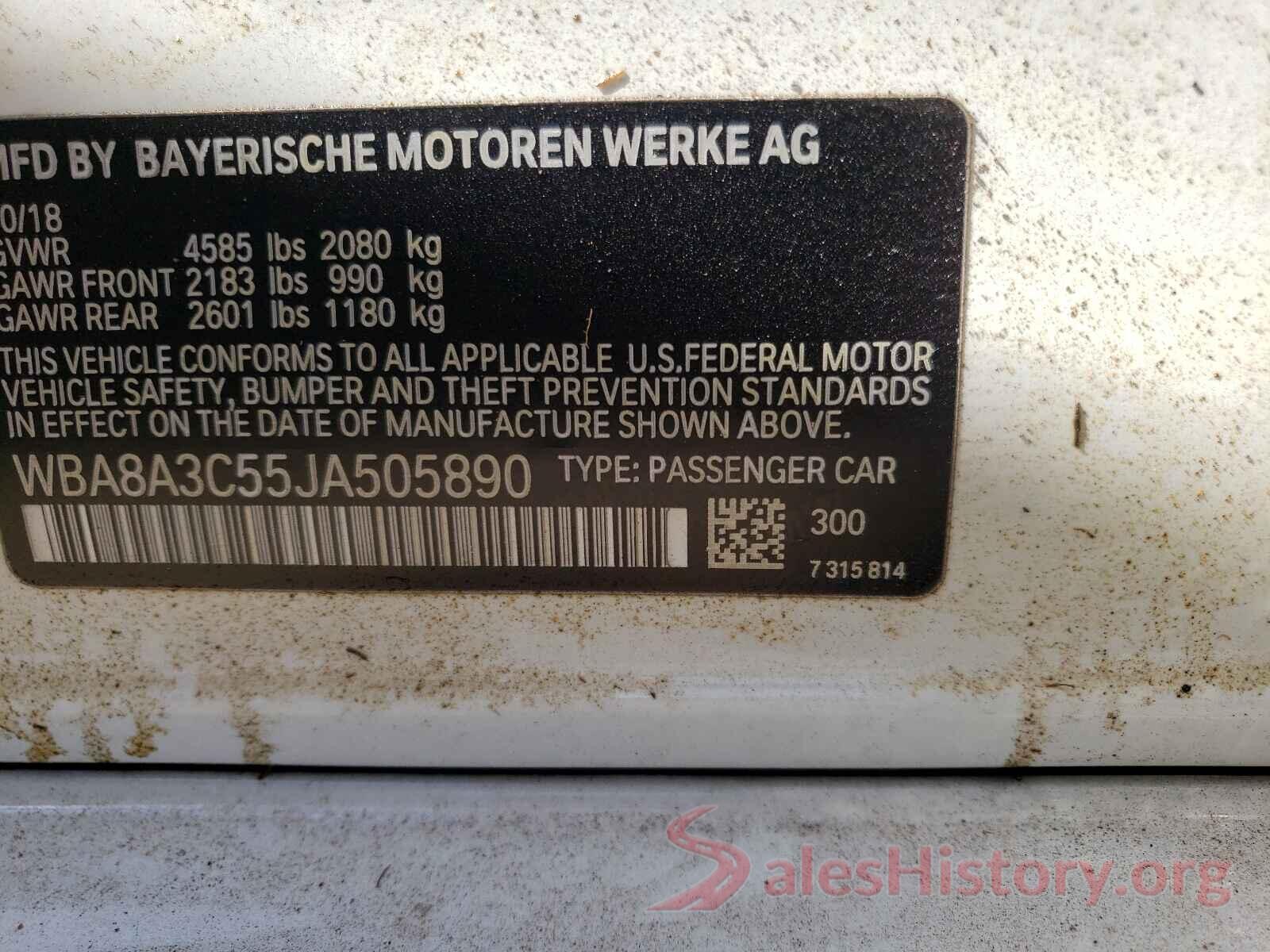 WBA8A3C55JA505890 2018 BMW 3 SERIES