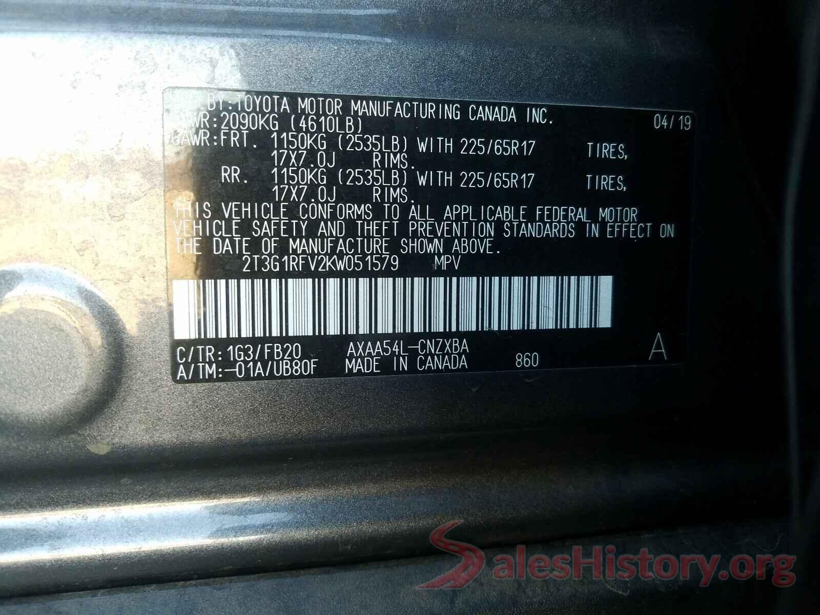 2T3G1RFV2KW051579 2019 TOYOTA RAV4