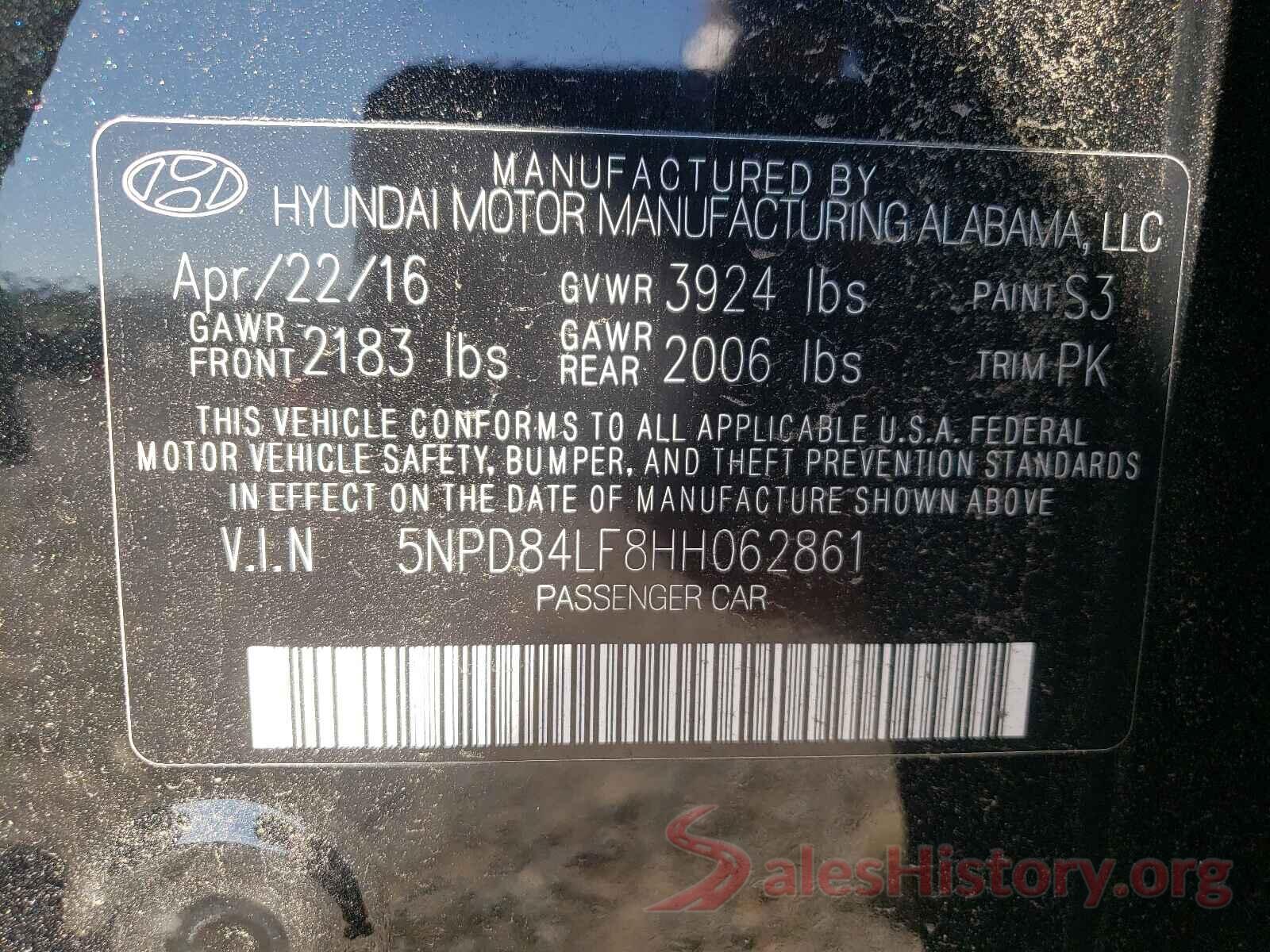 5NPD84LF8HH062861 2017 HYUNDAI ELANTRA