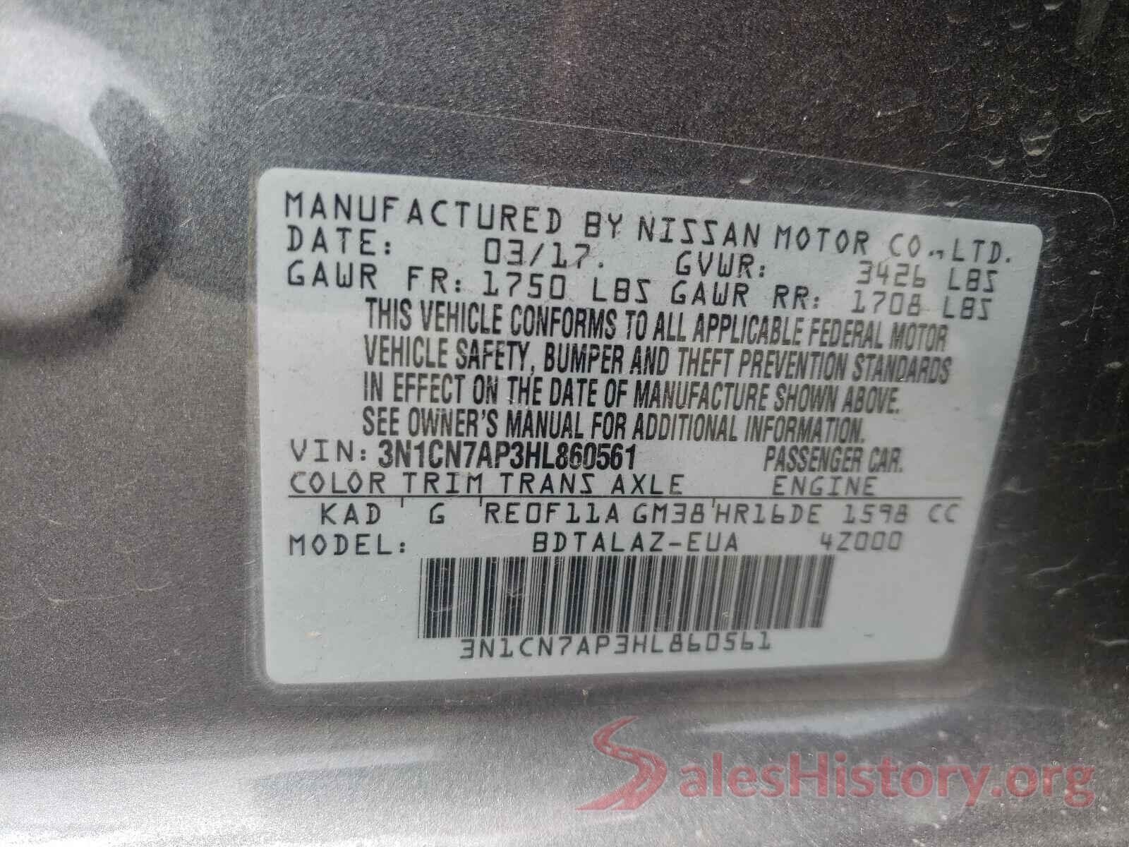 3N1CN7AP3HL860561 2017 NISSAN VERSA