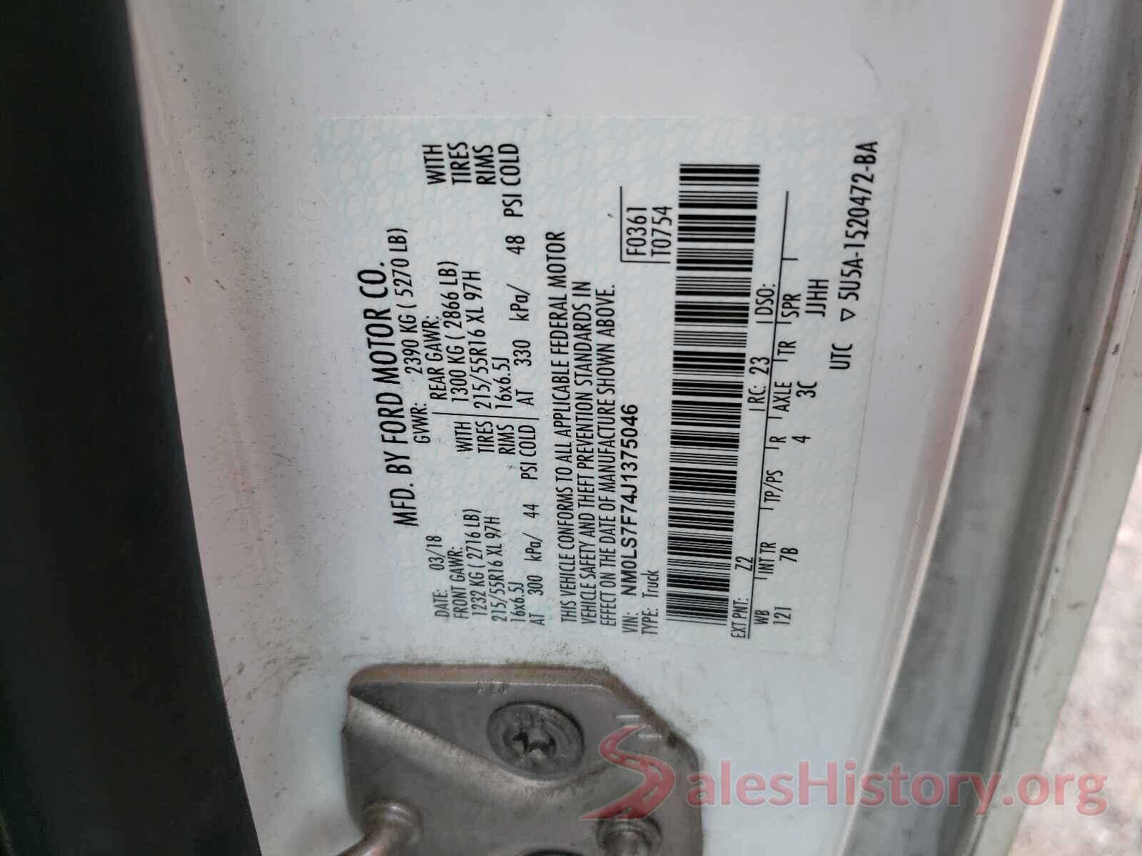 NM0LS7F74J1375046 2018 FORD TRANSIT CO