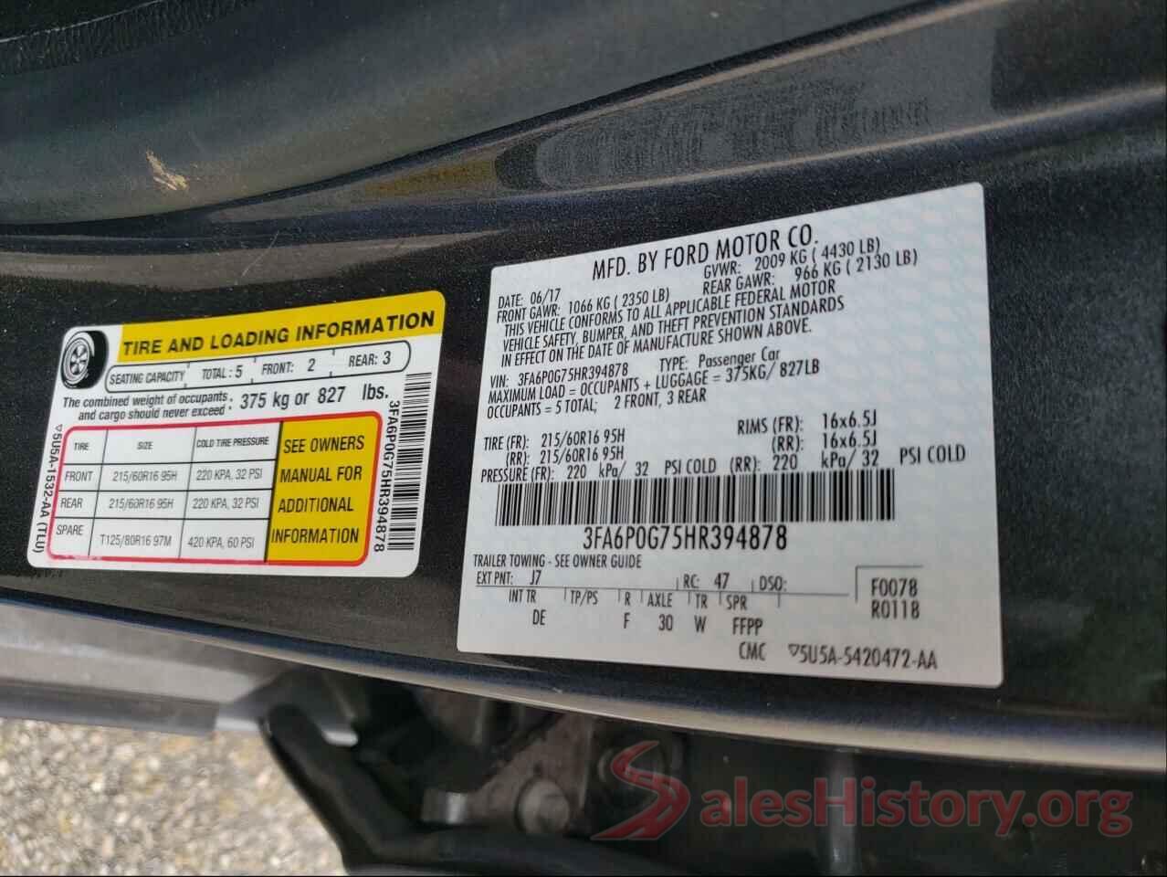 3FA6P0G75HR394878 2017 FORD FUSION