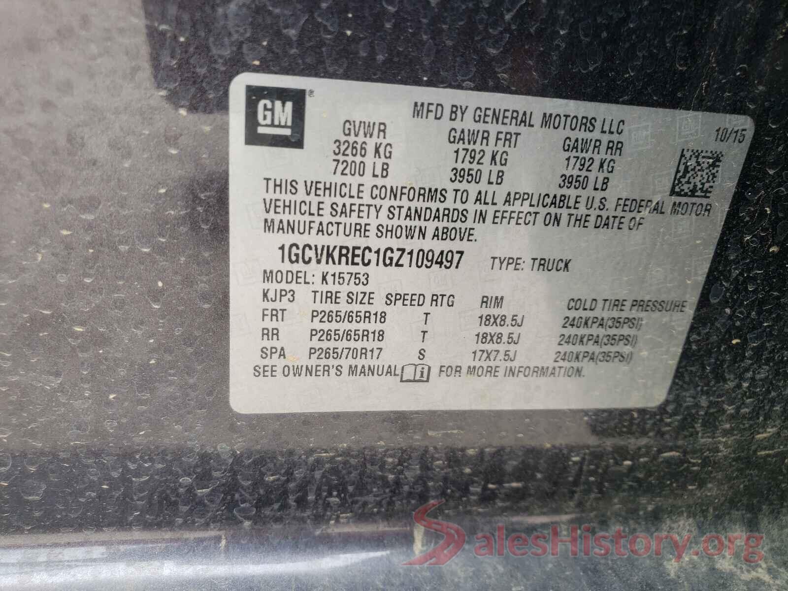 1GCVKREC1GZ109497 2016 CHEVROLET SILVERADO