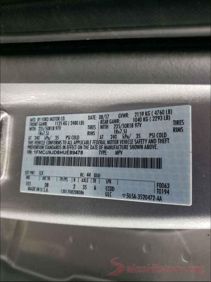 1FMCU9JD8HUE89478 2017 FORD ESCAPE