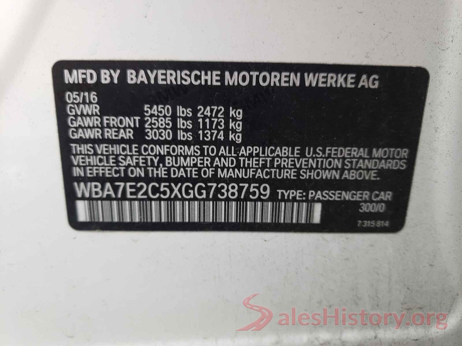 WBA7E2C5XGG738759 2016 BMW 7 SERIES