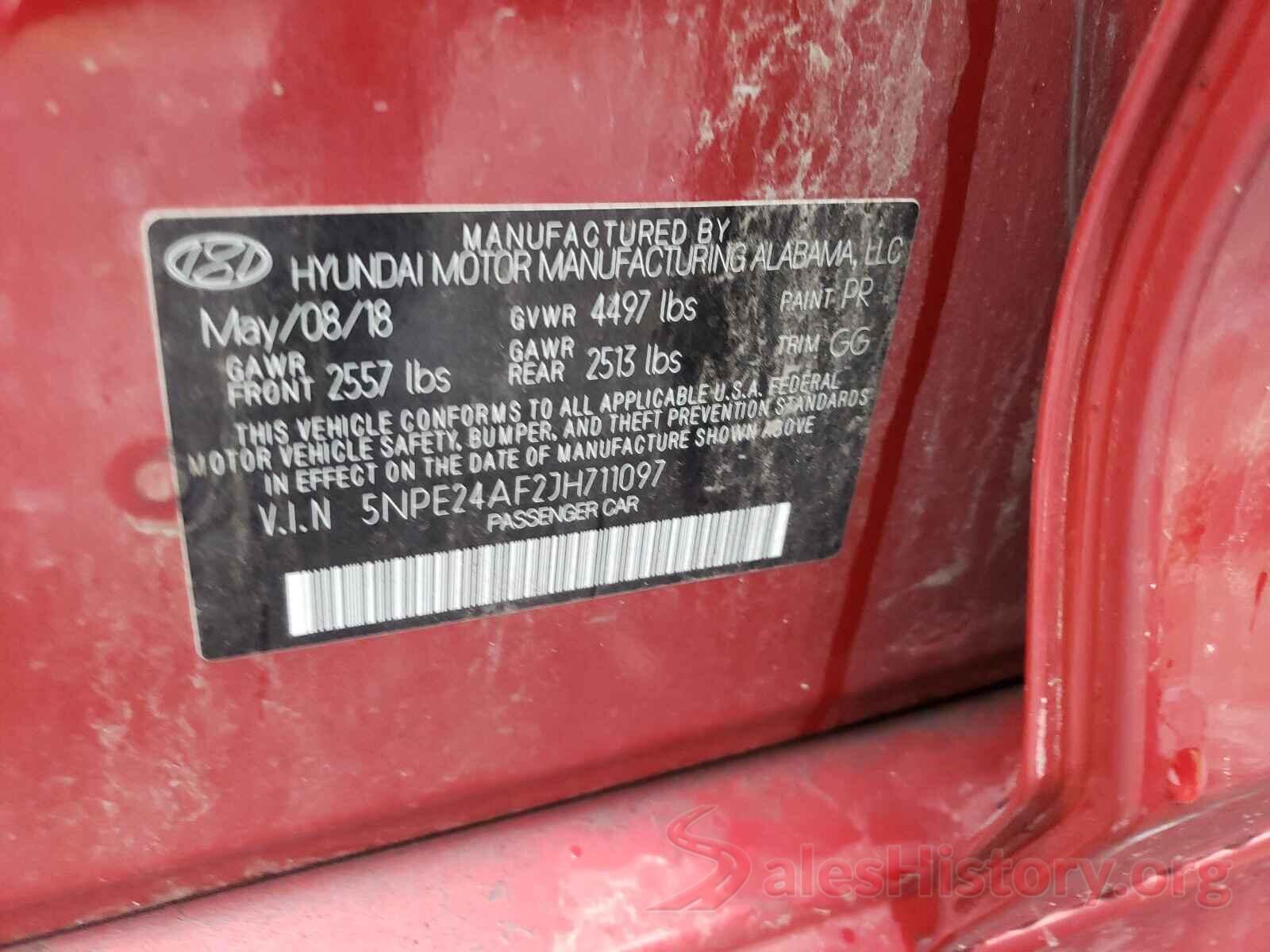 5NPE24AF2JH711097 2018 HYUNDAI SONATA