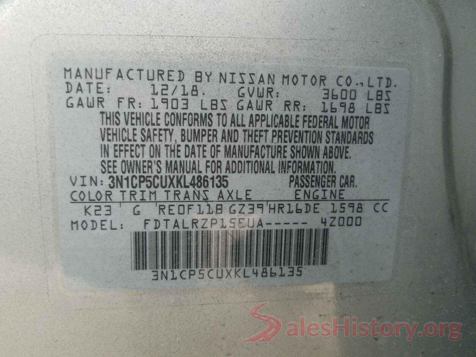 3N1CP5CUXKL486135 2019 NISSAN KICKS