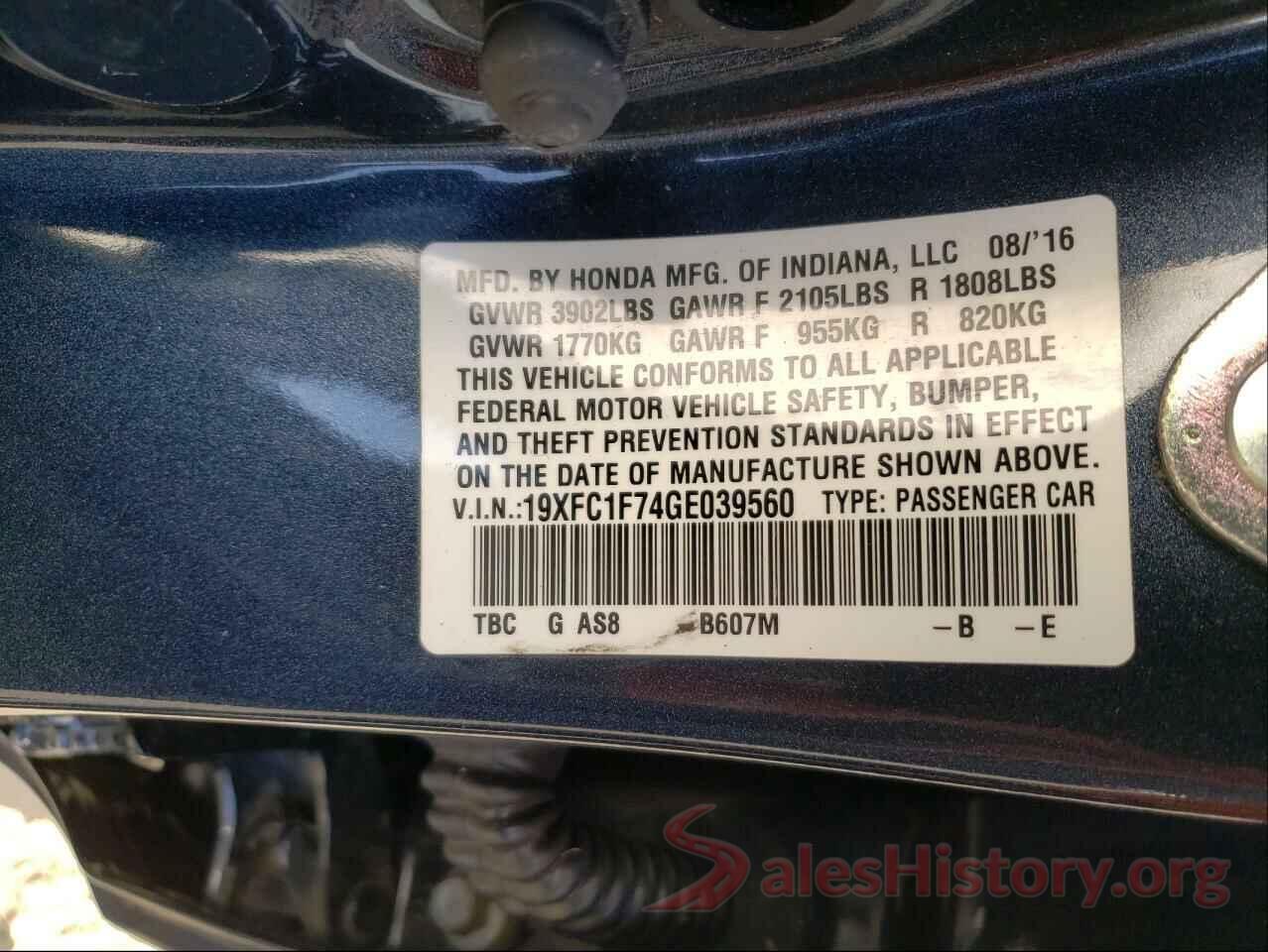 19XFC1F74GE039560 2016 HONDA CIVIC