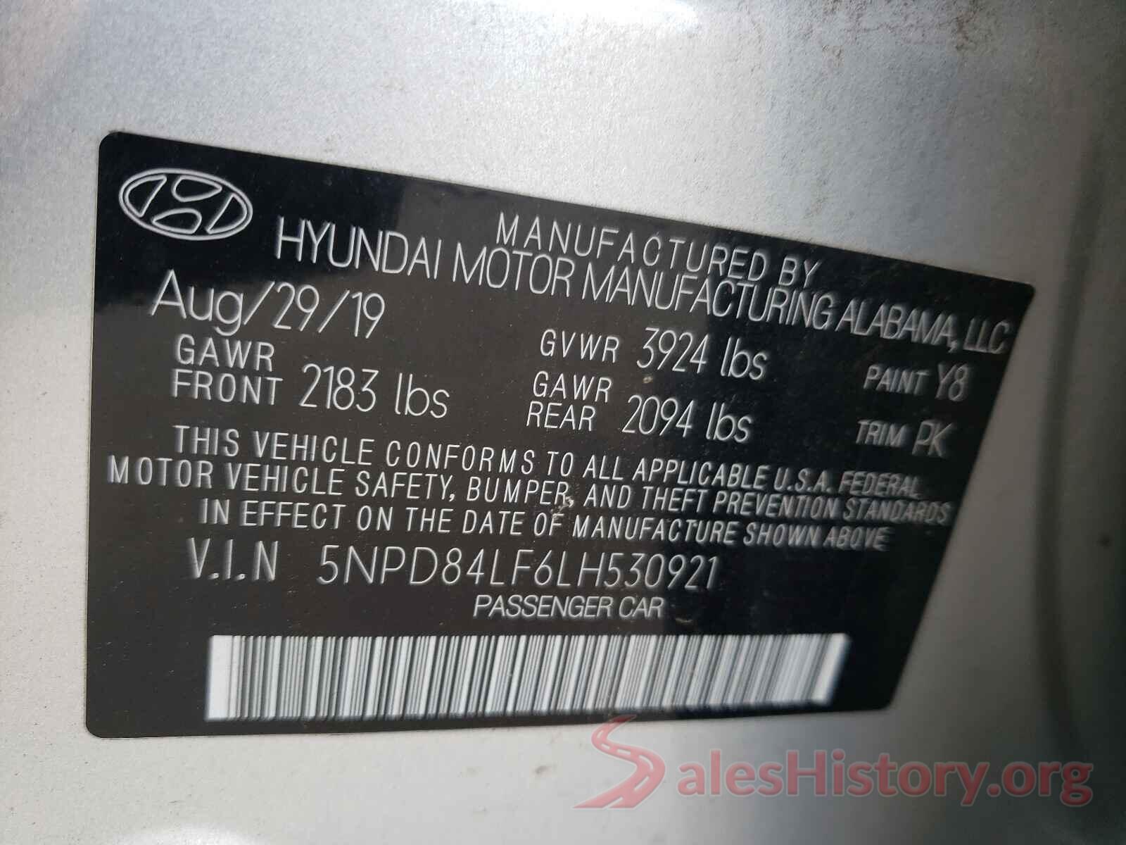 5NPD84LF6LH530921 2020 HYUNDAI ELANTRA