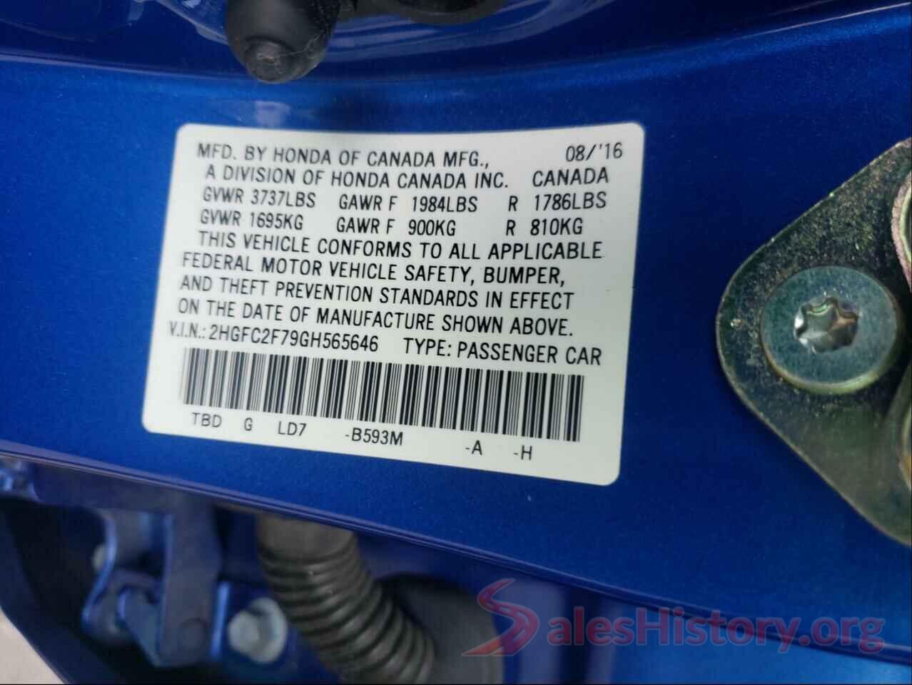 2HGFC2F79GH565646 2016 HONDA CIVIC