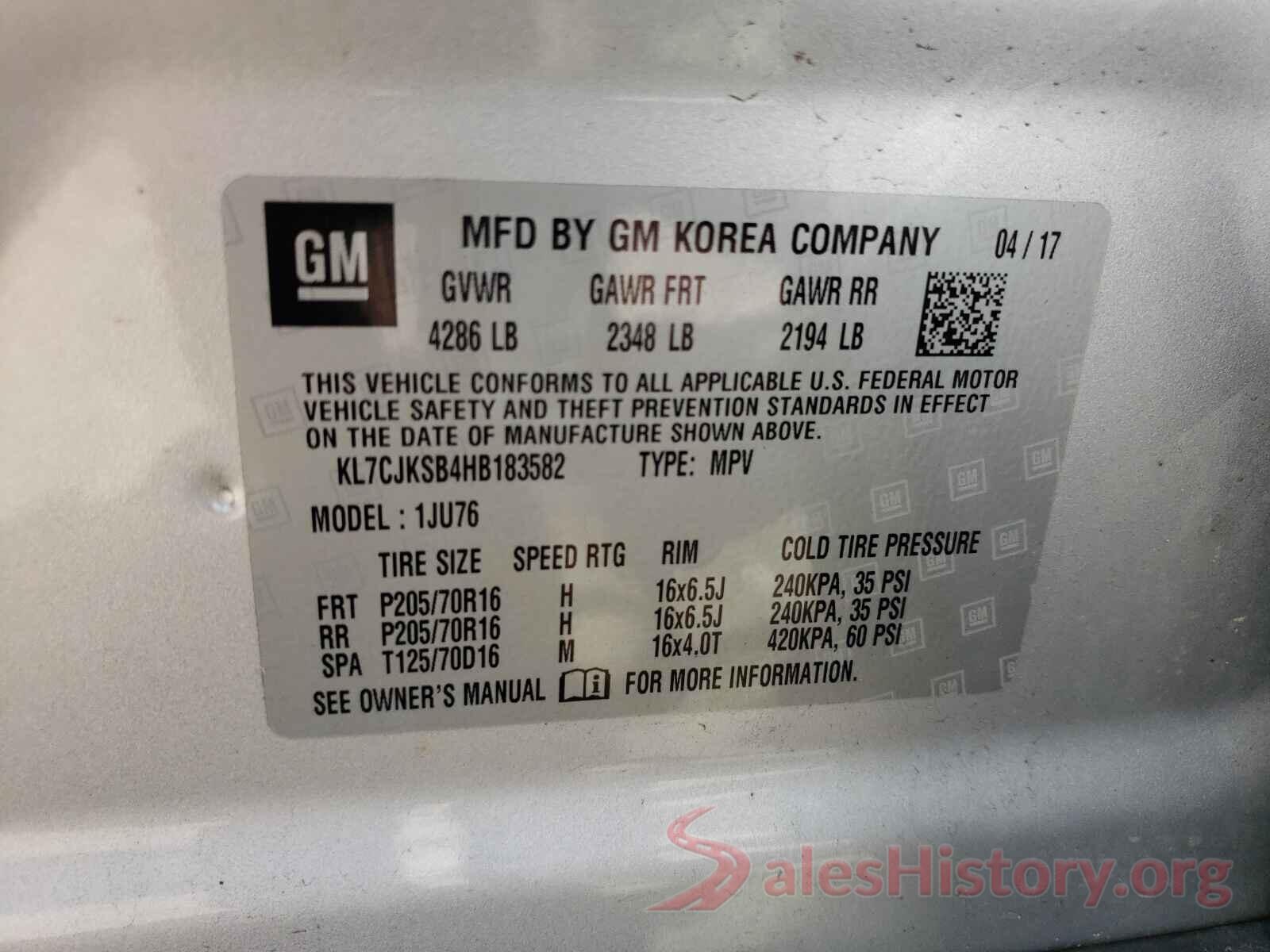 KL7CJKSB4HB183582 2017 CHEVROLET TRAX