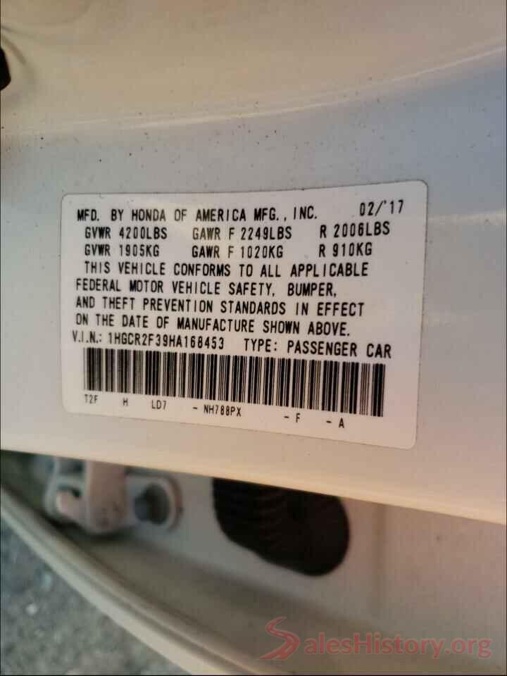 1HGCR2F39HA168453 2017 HONDA ACCORD