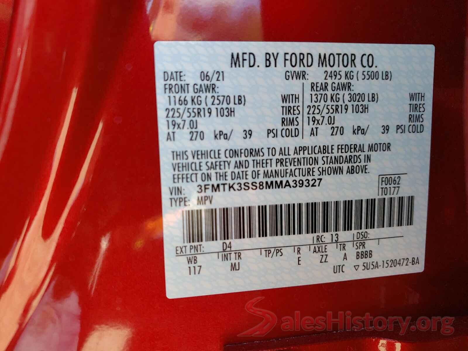 3FMTK3SS8MMA39327 2021 FORD MUSTANG
