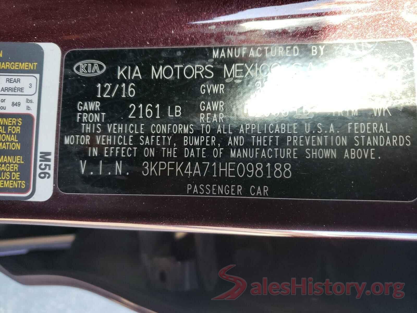 3KPFK4A71HE098188 2017 KIA FORTE