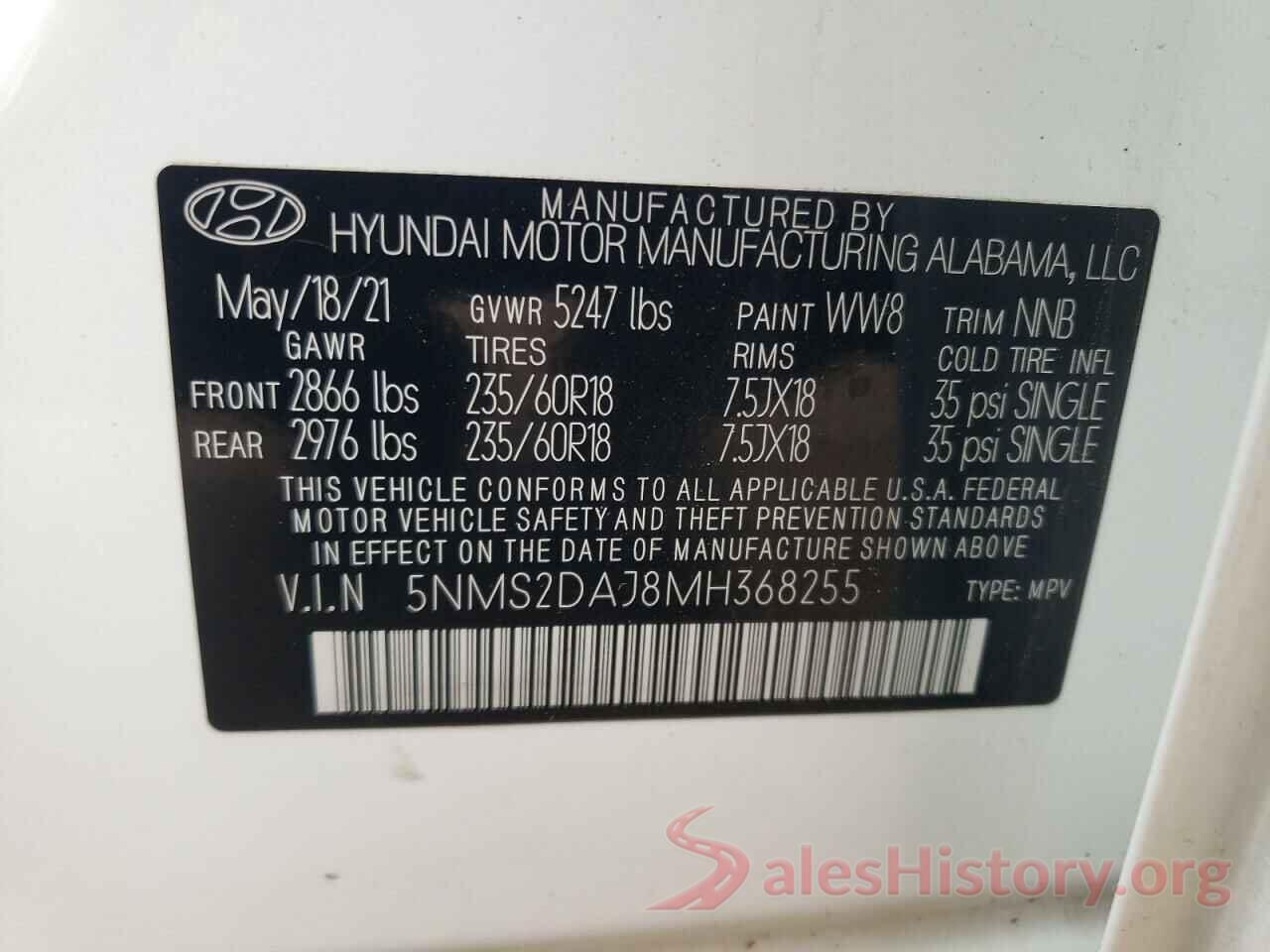 5NMS2DAJ8MH368255 2021 HYUNDAI SANTA FE