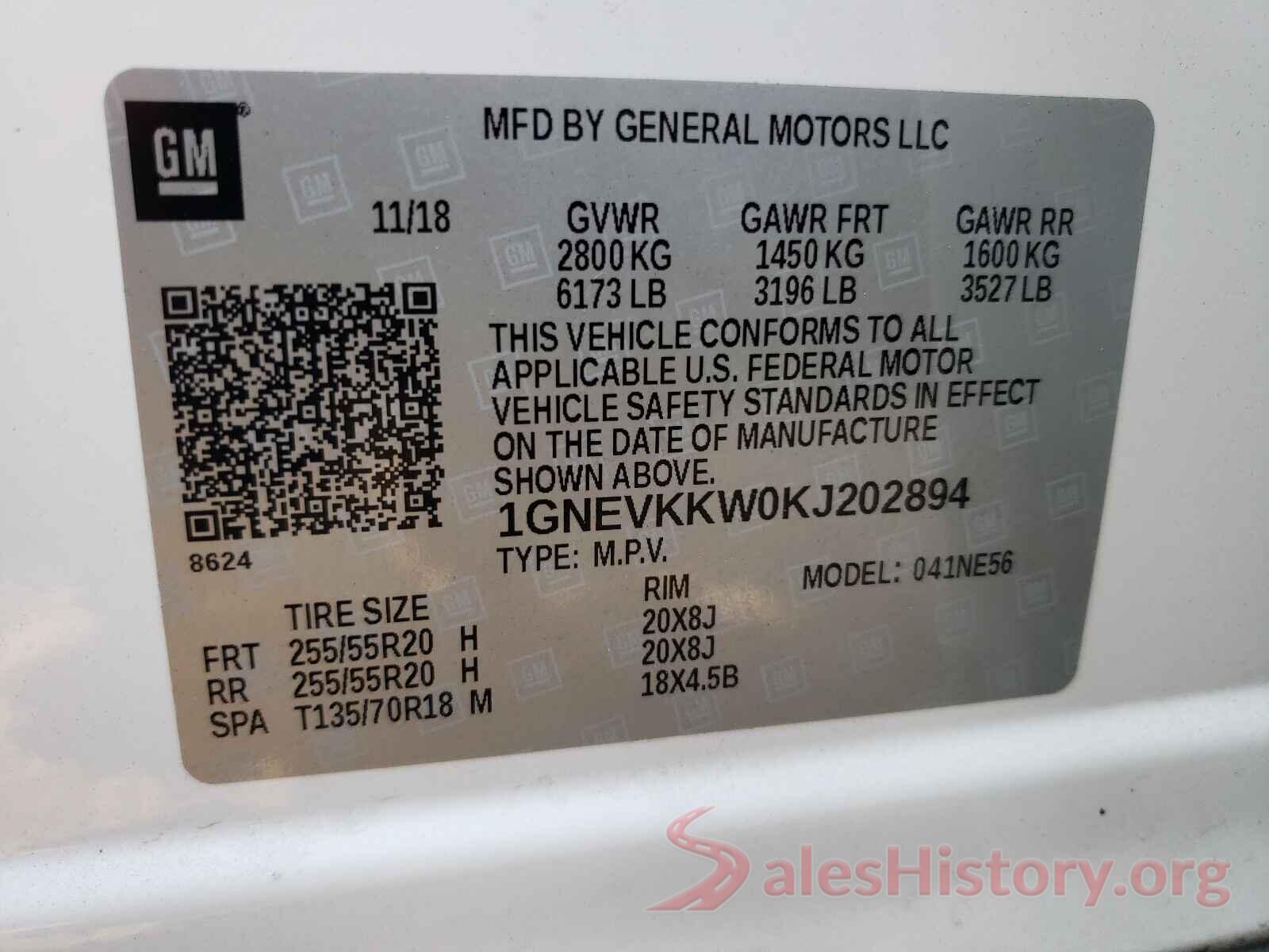 1GNEVKKW0KJ202894 2019 CHEVROLET TRAVERSE