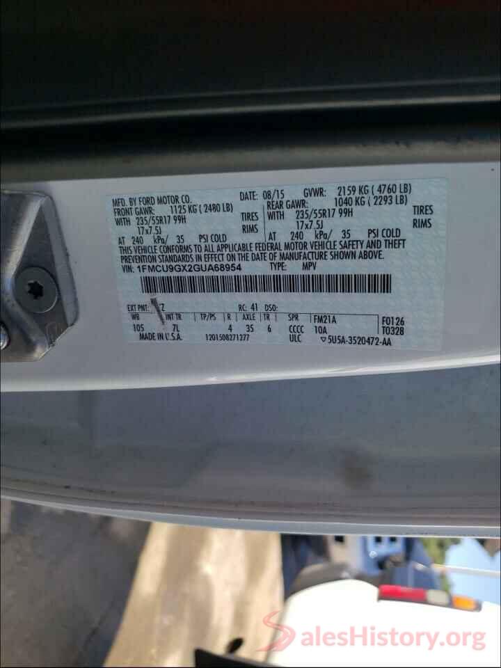 1FMCU9GX2GUA68954 2016 FORD ESCAPE