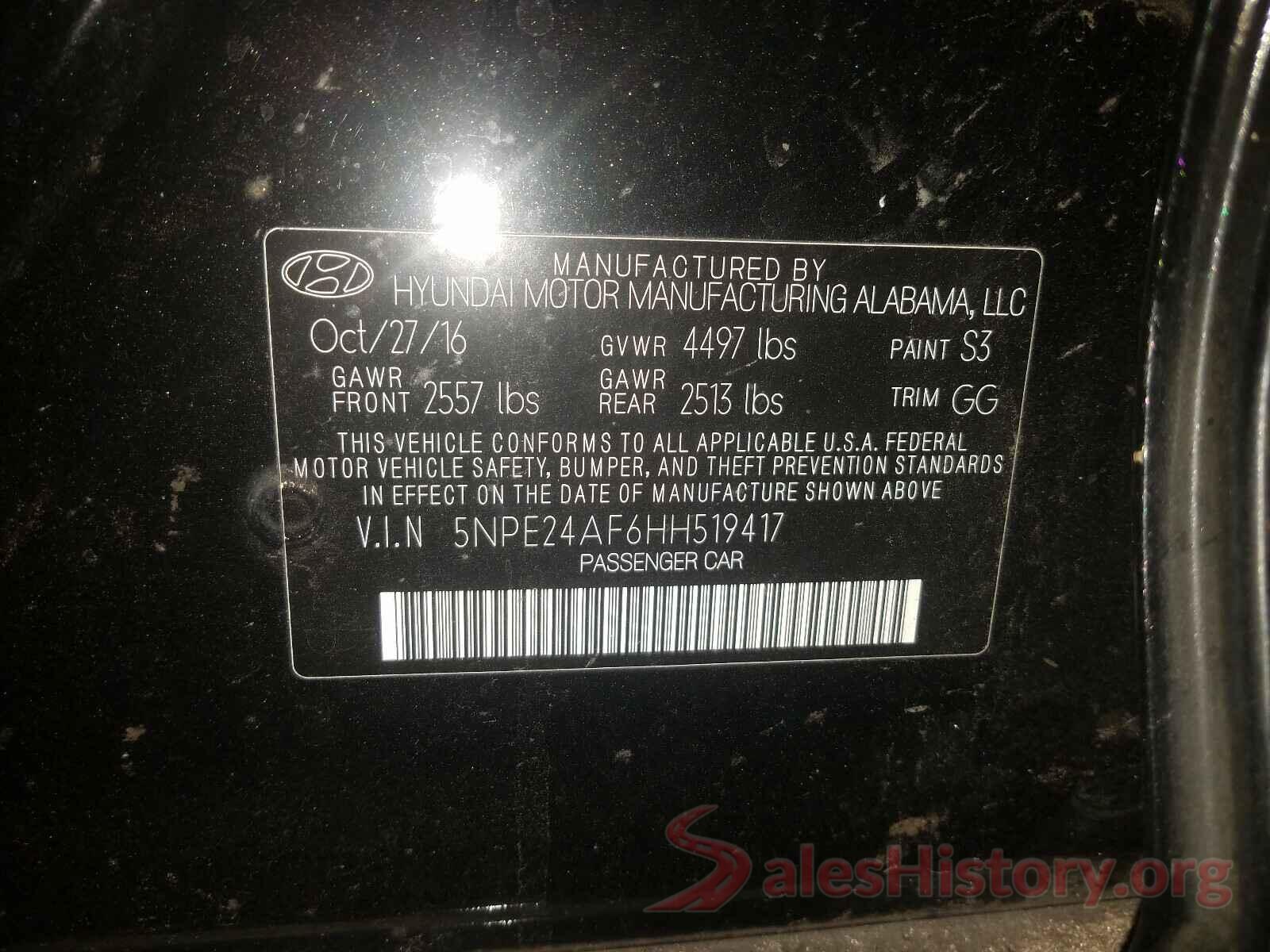 5NPE24AF6HH519417 2017 HYUNDAI SONATA