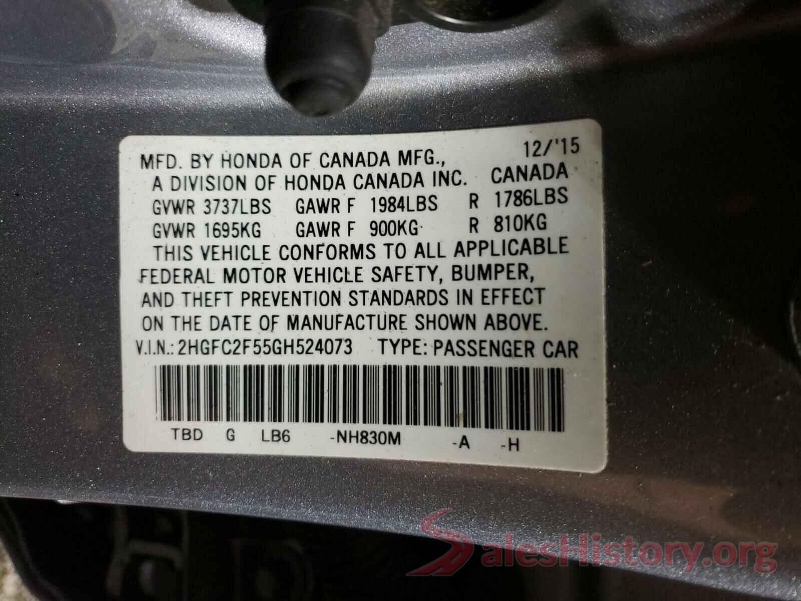 2HGFC2F55GH524073 2016 HONDA CIVIC