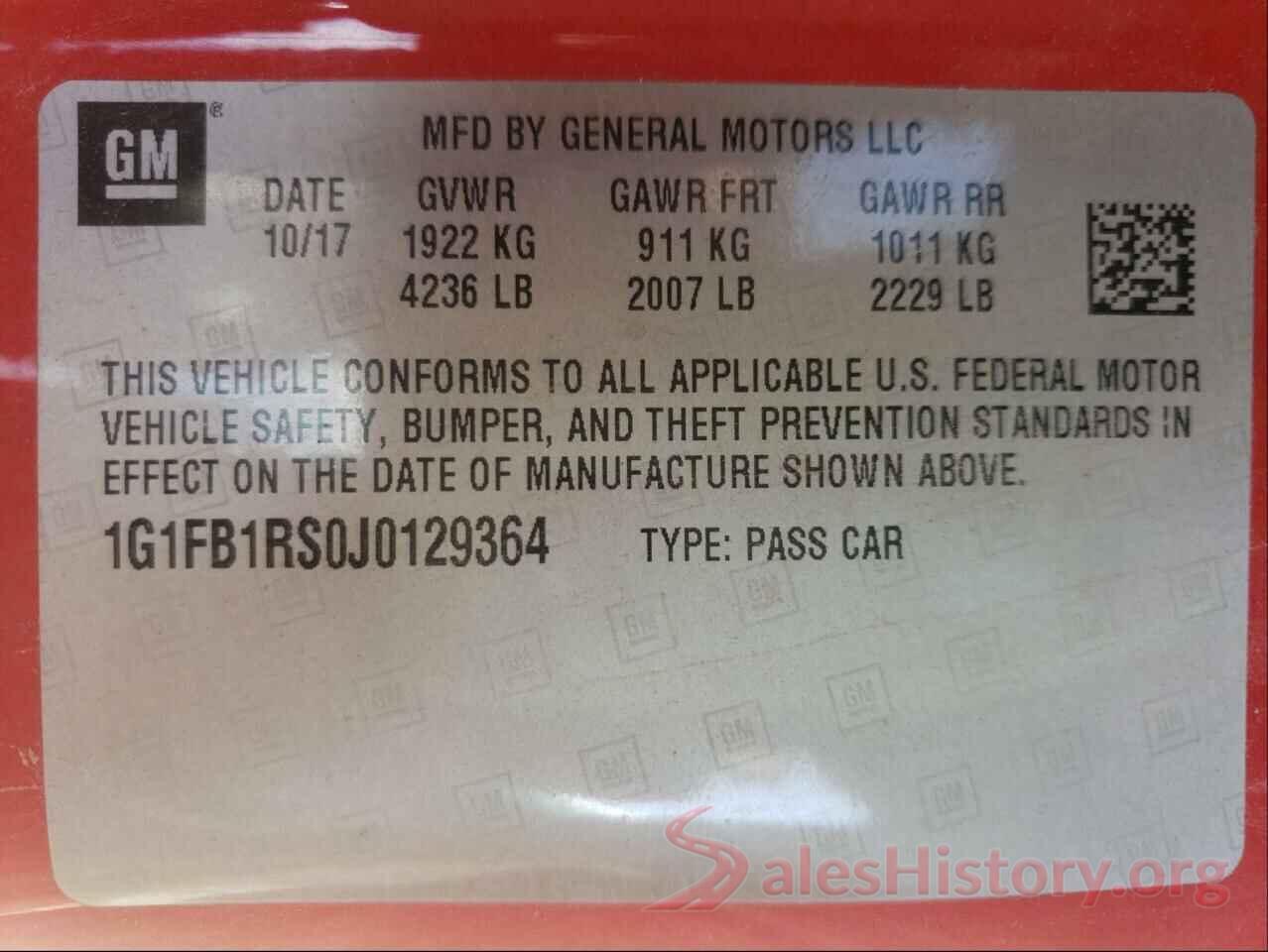 1G1FB1RS0J0129364 2018 CHEVROLET CAMARO