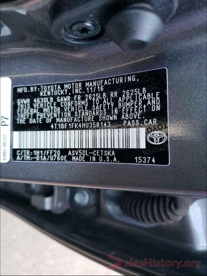 4T1BF1FK4HU358143 2017 TOYOTA CAMRY