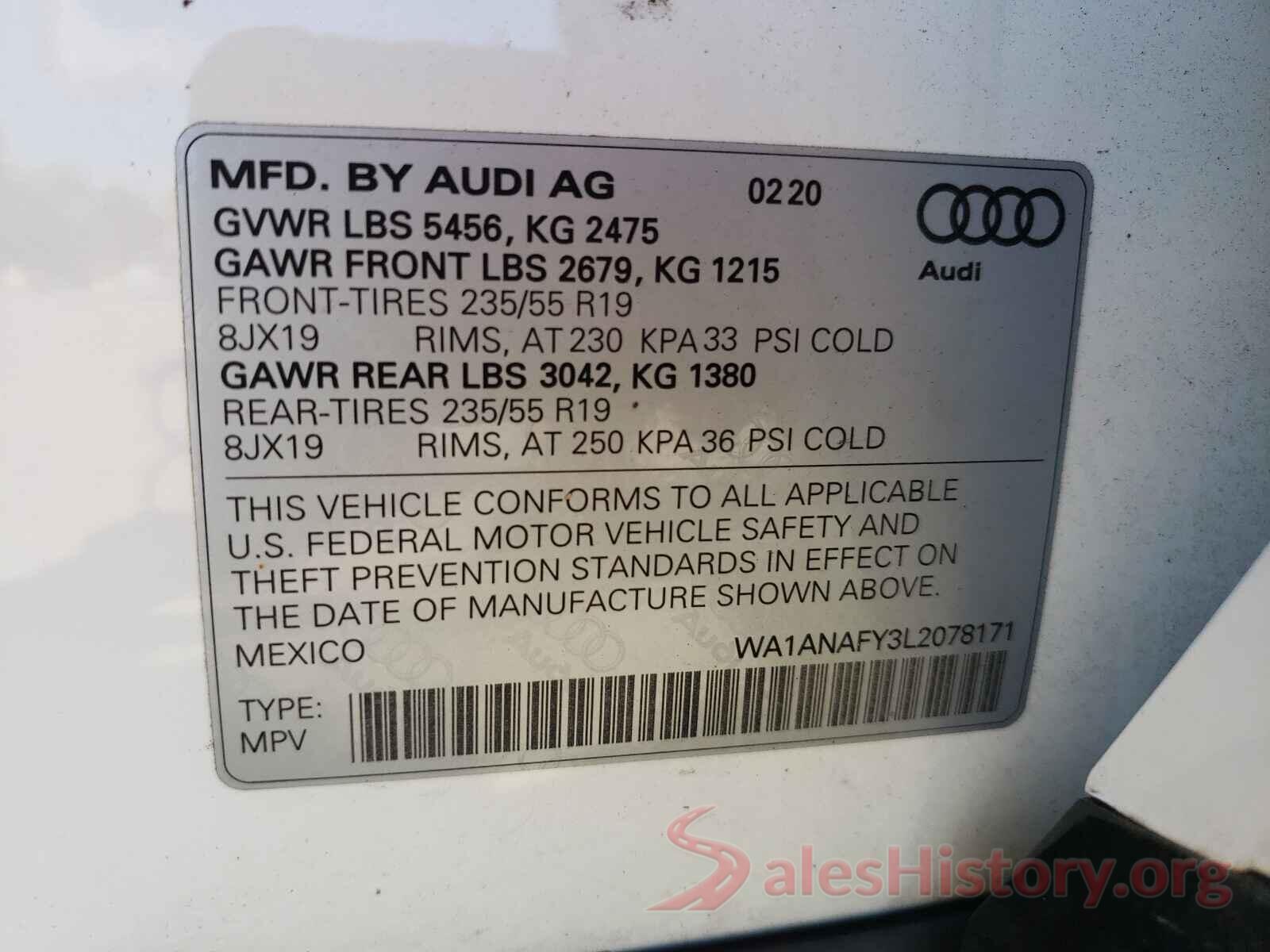 WA1ANAFY3L2078171 2020 AUDI Q5