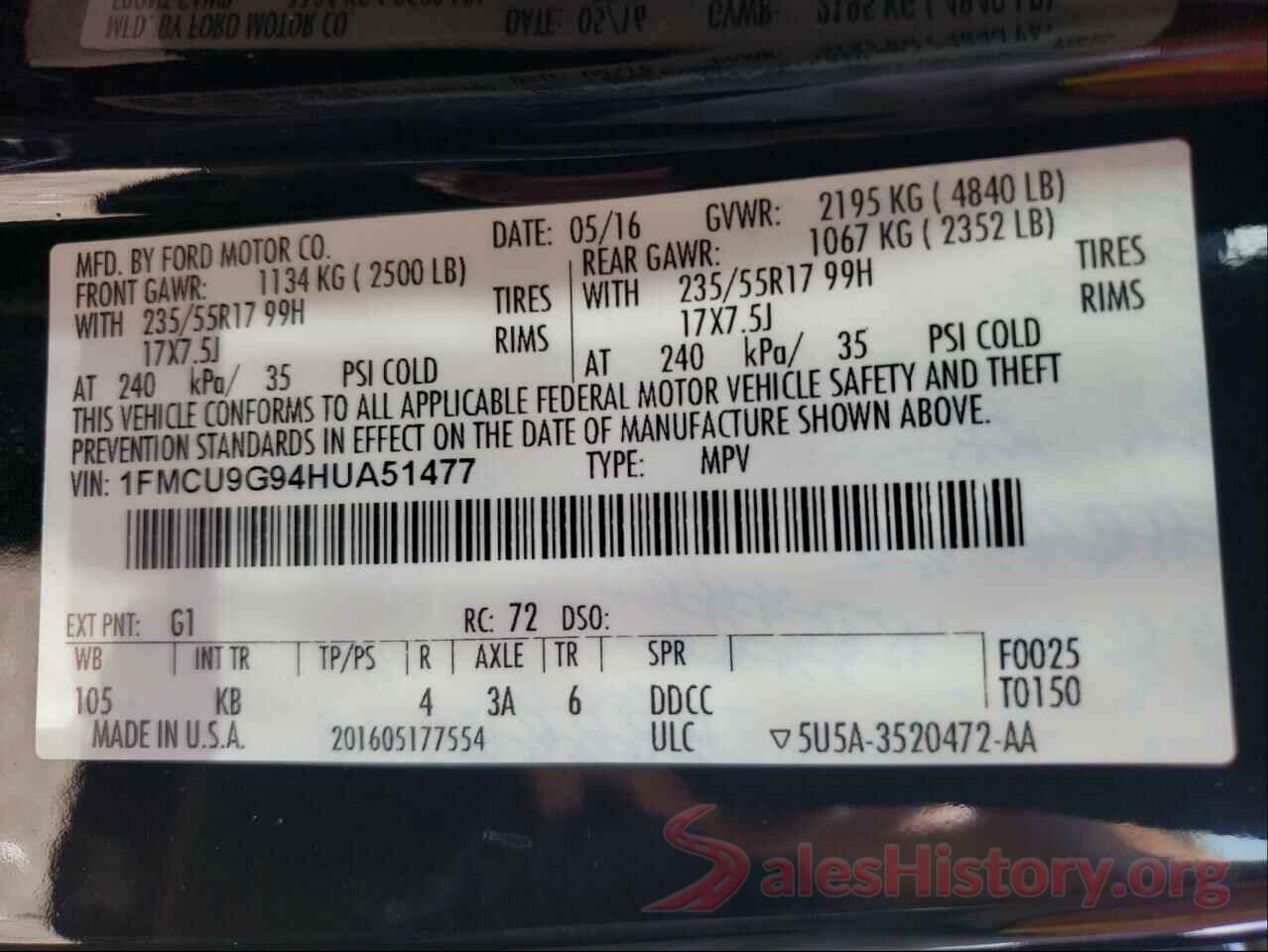 1FMCU9G94HUA51477 2017 FORD ESCAPE