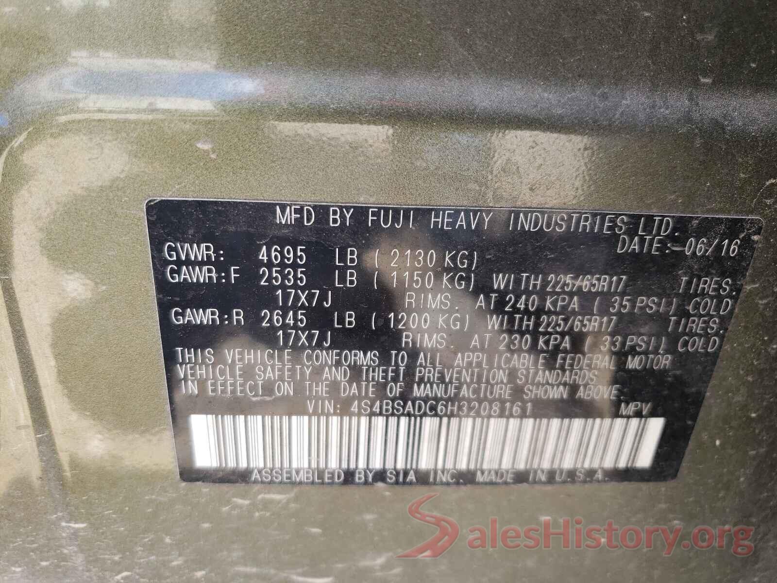 4S4BSADC6H3208161 2017 SUBARU OUTBACK