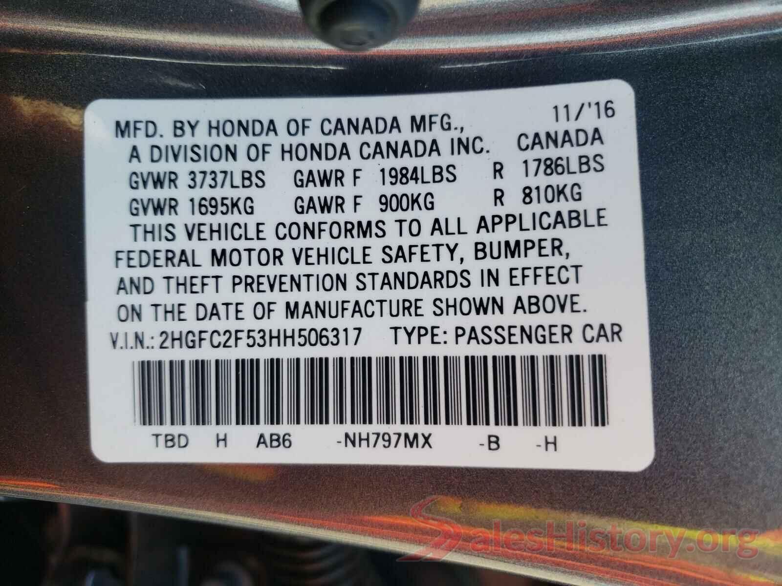 2HGFC2F53HH506317 2017 HONDA CIVIC