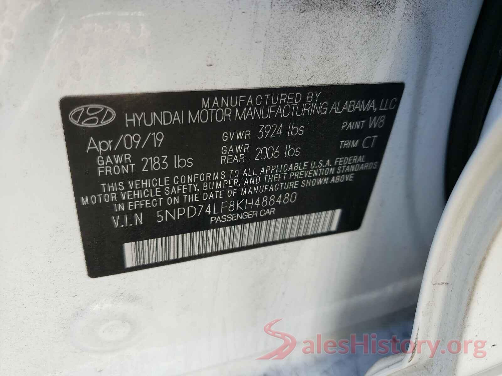 5NPD74LF8KH488480 2019 HYUNDAI ELANTRA