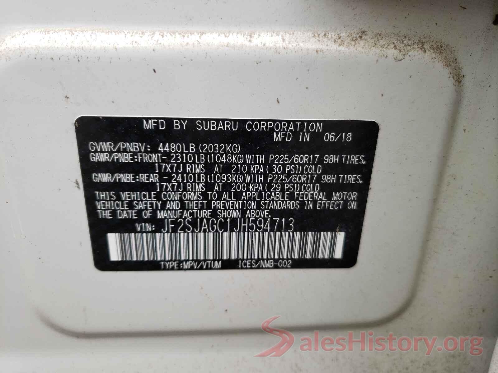 JF2SJAGC1JH594713 2018 SUBARU FORESTER