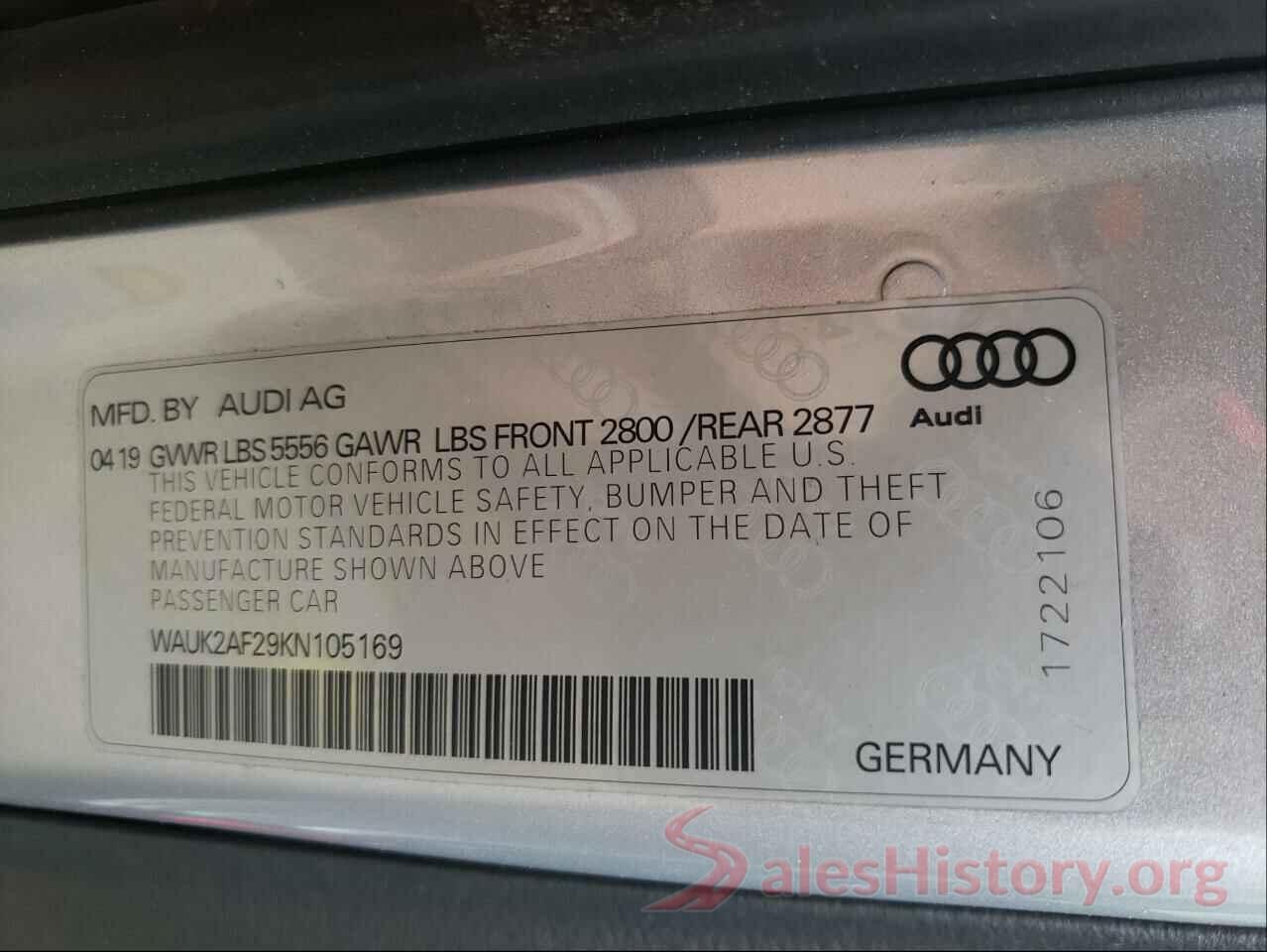 WAUK2AF29KN105169 2019 AUDI A6