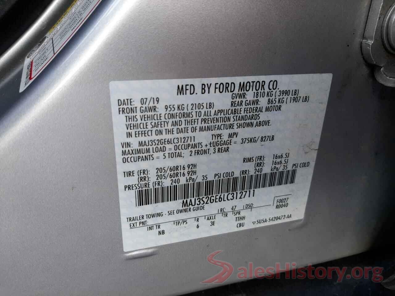 MAJ3S2GE6LC312711 2020 FORD ECOSPORT