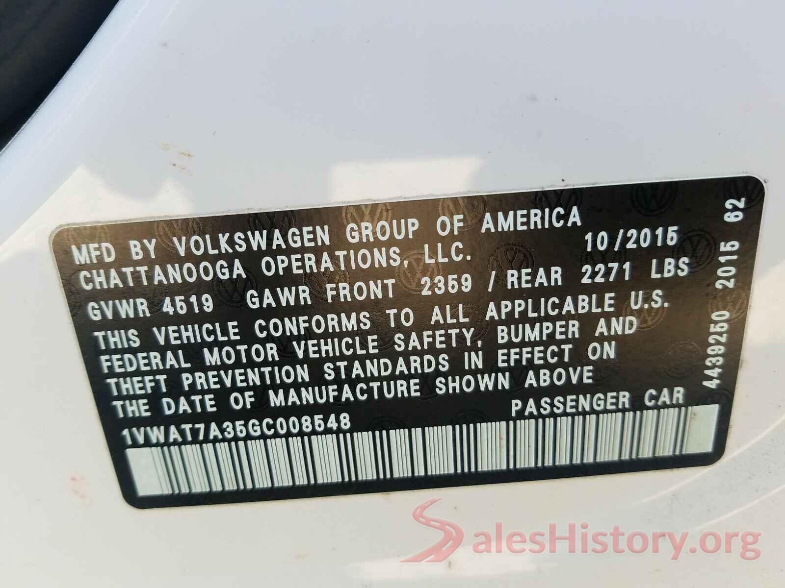 1VWAT7A35GC008548 2016 VOLKSWAGEN PASSAT